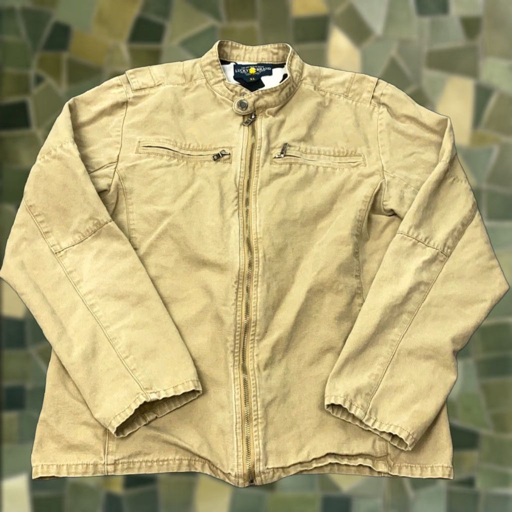Lucky Brand VINTAGE Lucky Brand Jacket Womens XL Canvas Beige Moto Utility Coat Long Sleeve Zip Up Classic Fall Winter Womens Size XL / US 12-14 / IT 48-50 - 1 Thumbnail