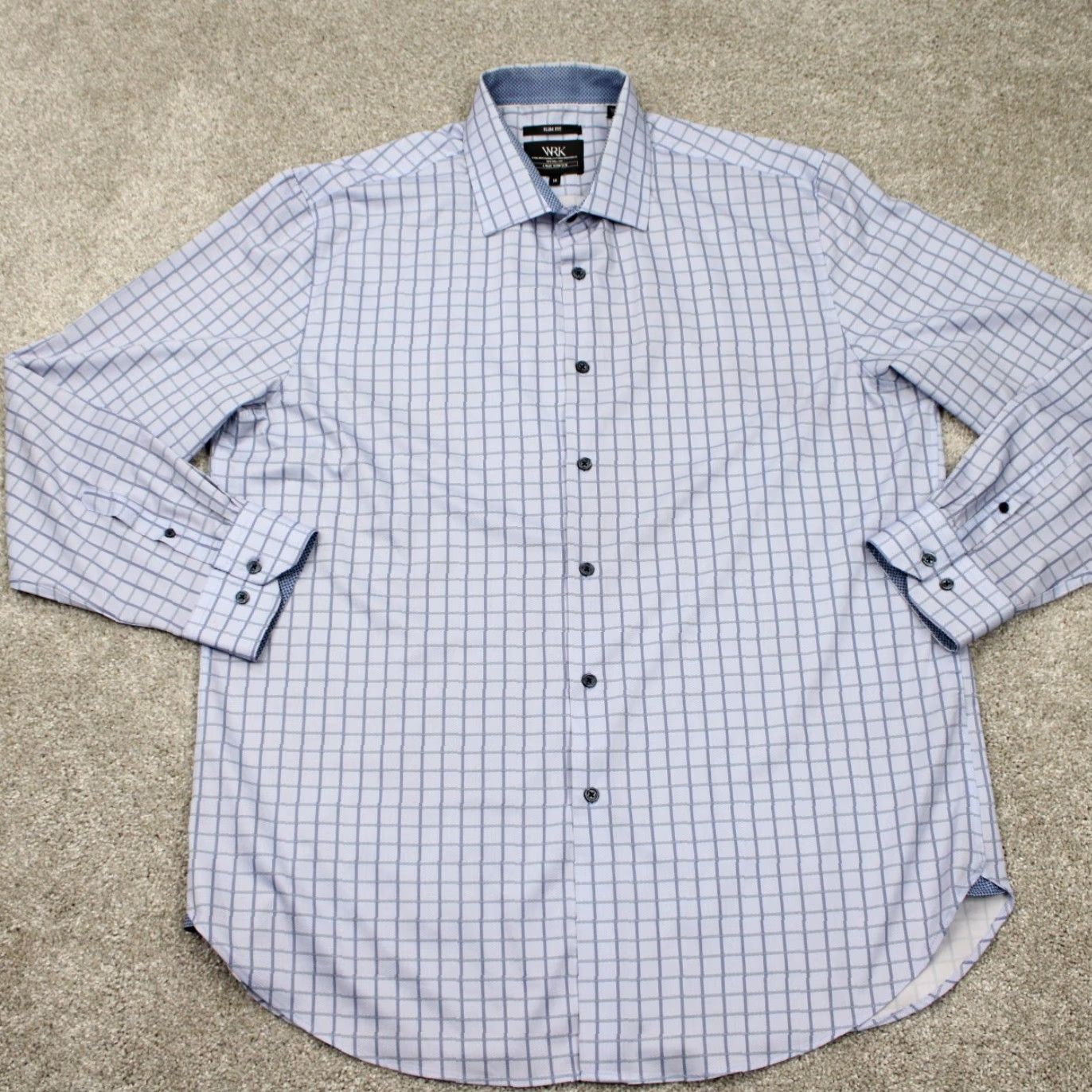 Vintage WRK Dress Shirt Mens 18 Blue Slim Fit 4-Way Stretch Polyester Blended Fabric Strc Geometric Pattern Shirt Size 48R - 6 Thumbnail