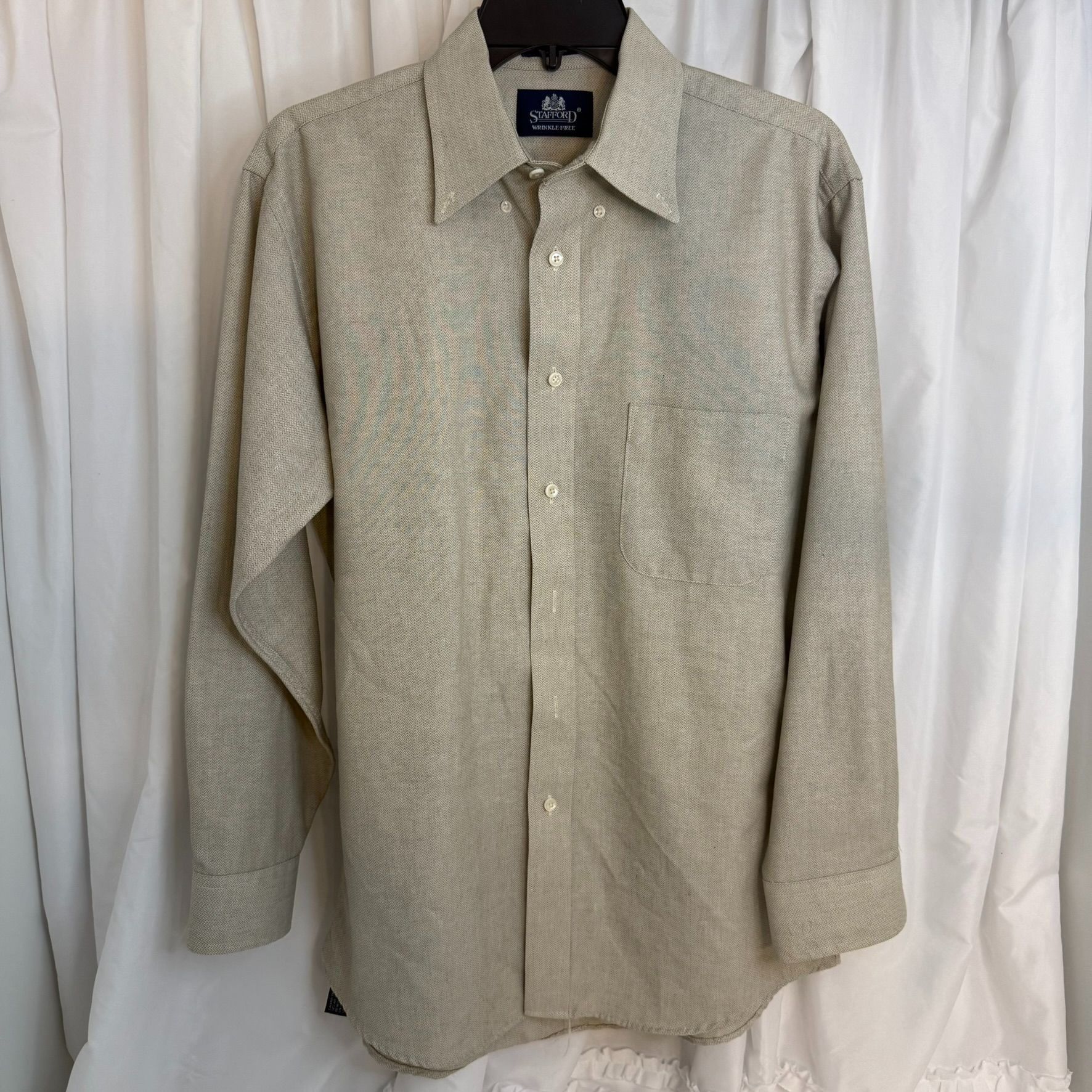 Stafford Stafford Vintage Mens Wrinkle-Free Beige Button-Down Dress S Size US L / EU 52-54 / 3 - 1 Thumbnail