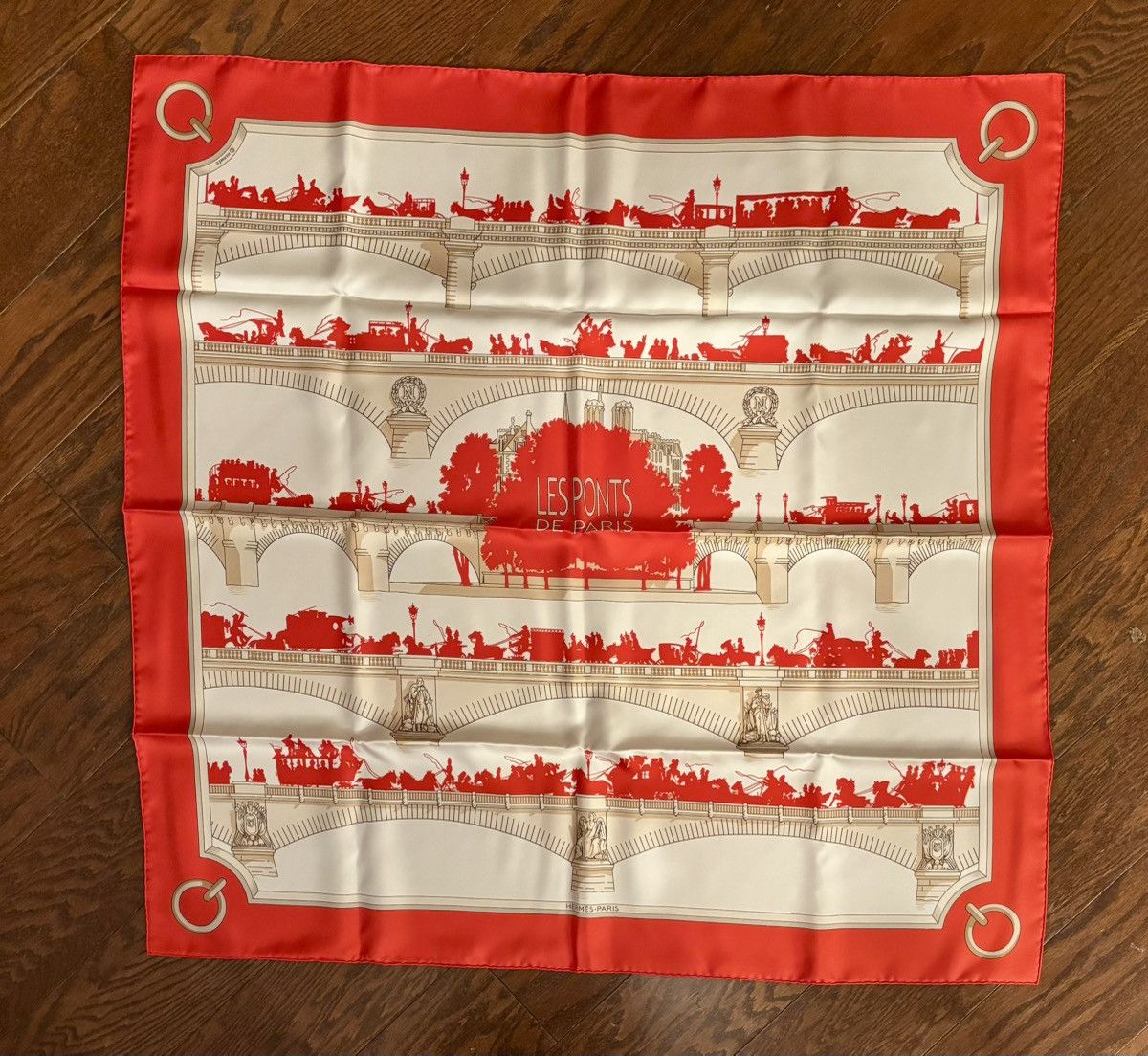Hermes Hermes Carre90 Les Ponts De Paris Bridges Of Scarf Red Size ONE SIZE - 5 Thumbnail