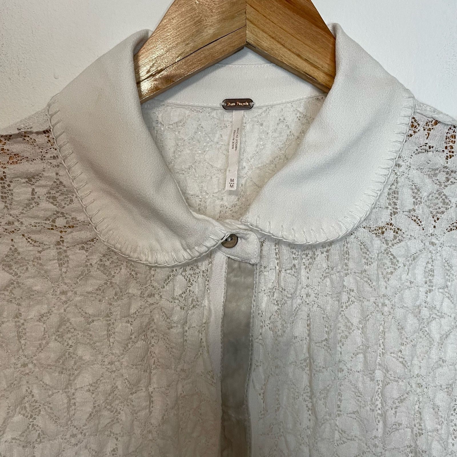 Free People Free People White Tunic Top M Lace Long Sleeve Button Front Size M / US 6-8 / IT 42-44 - 3 Thumbnail