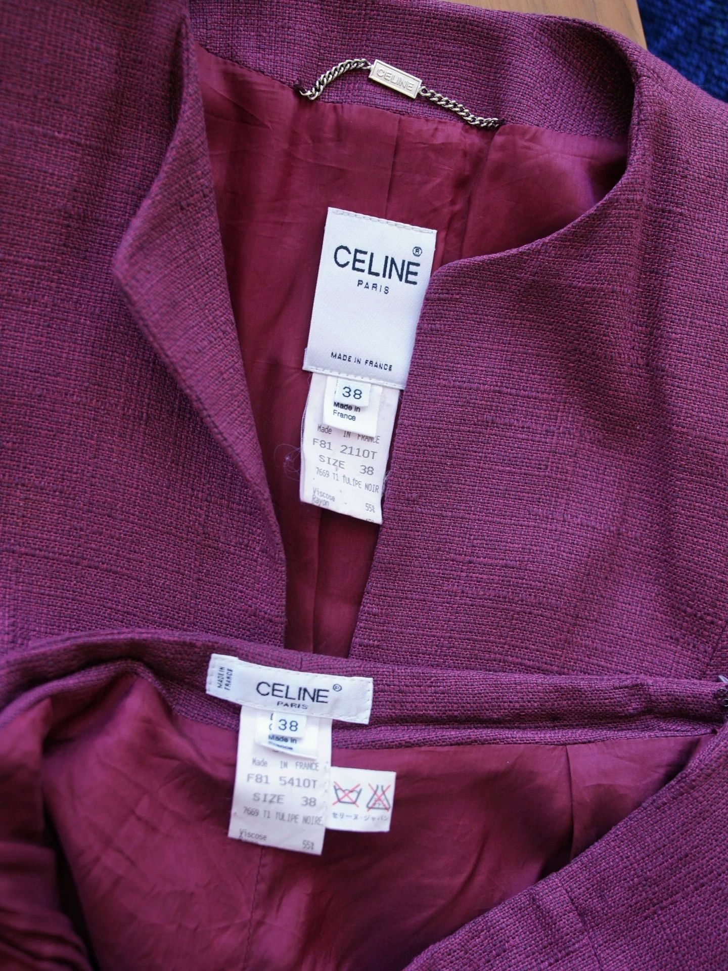 Celine Celine Vintage Plum Silk Blend Deep V 1-Button Women's Suit Size XS / US 0-2 / IT 36-38 - 8 Thumbnail