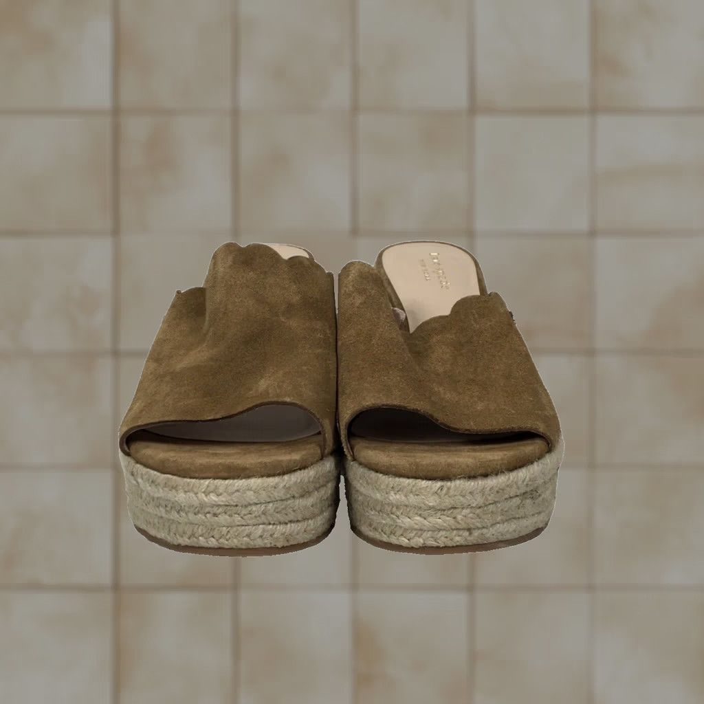 Vintage KATE SPADE Toby Espadrille Wedge Brown Suede Size 8.5 New Scalloped Platform Heel Wedges Size US 9 / IT 39 - 1 Thumbnail