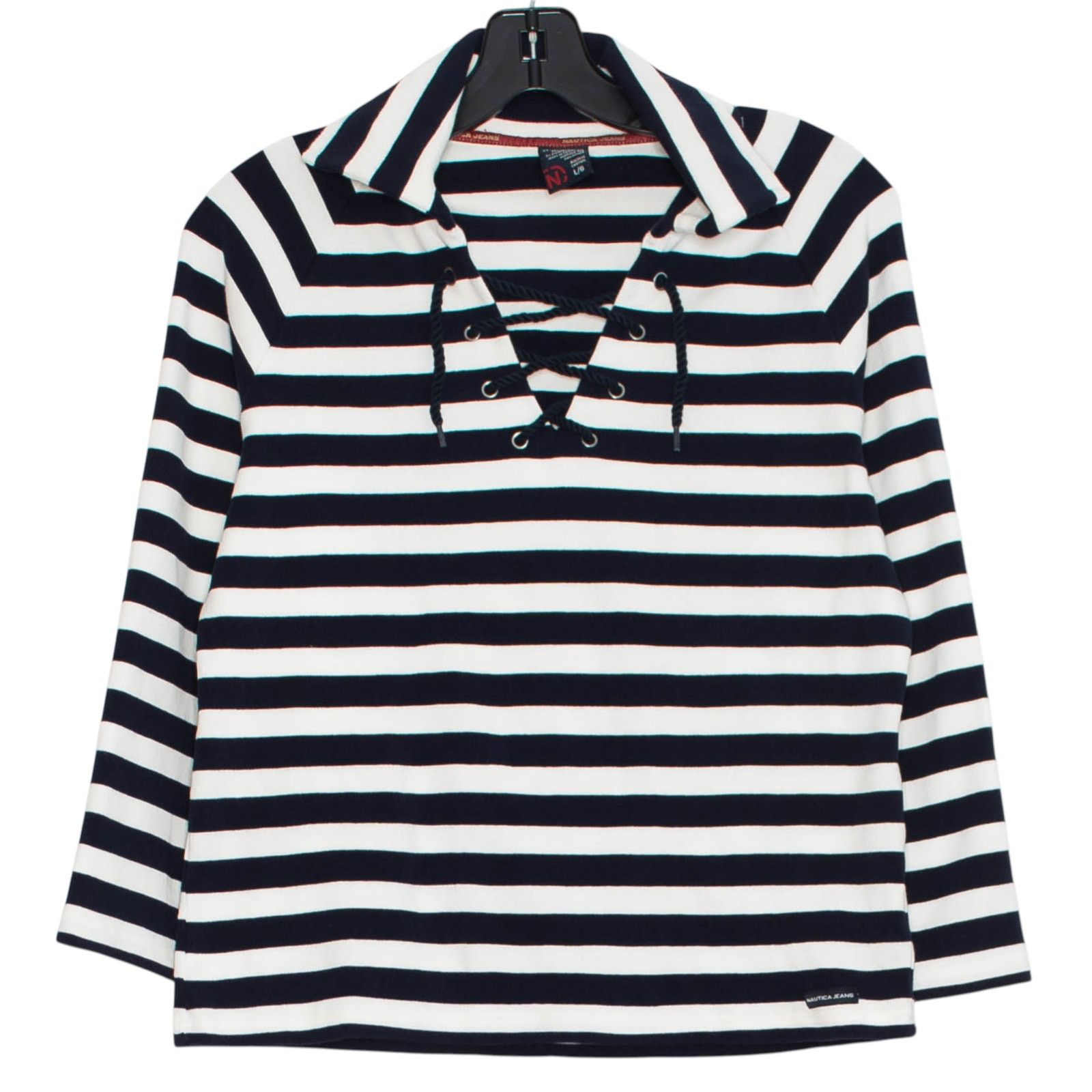 Nautica Nautica Top 3/4 Sleeve Nautical Preppy Stretch Stripe Large Size L / US 10 / IT 46 - 1 Thumbnail