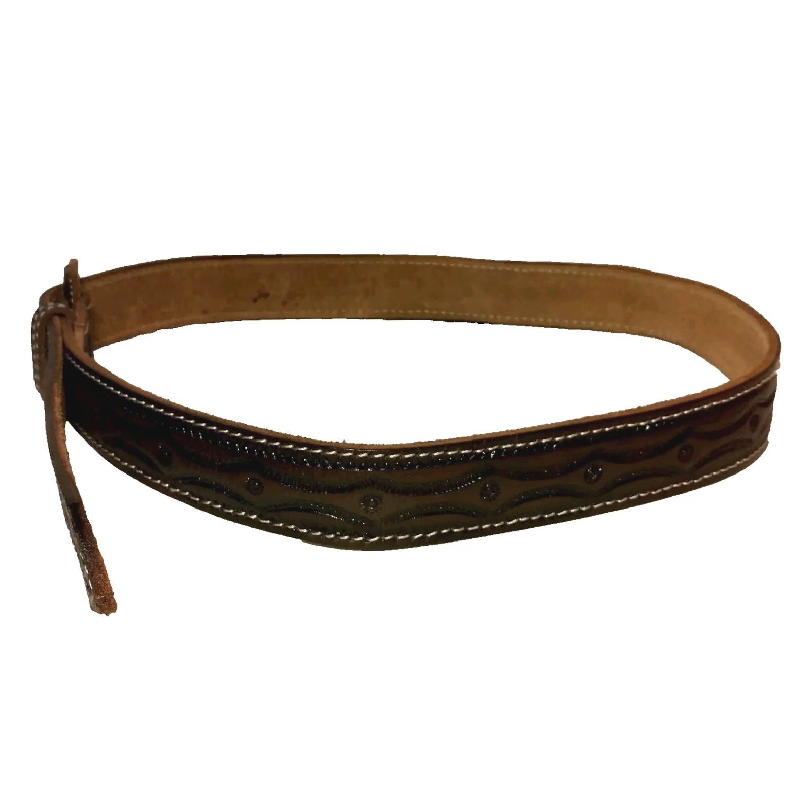Vintage VINTAGE Hand Tooled Leather Belt Men El Salvador Brown 1 3/8" Adjustable 42 Size Size 42 - 3 Thumbnail