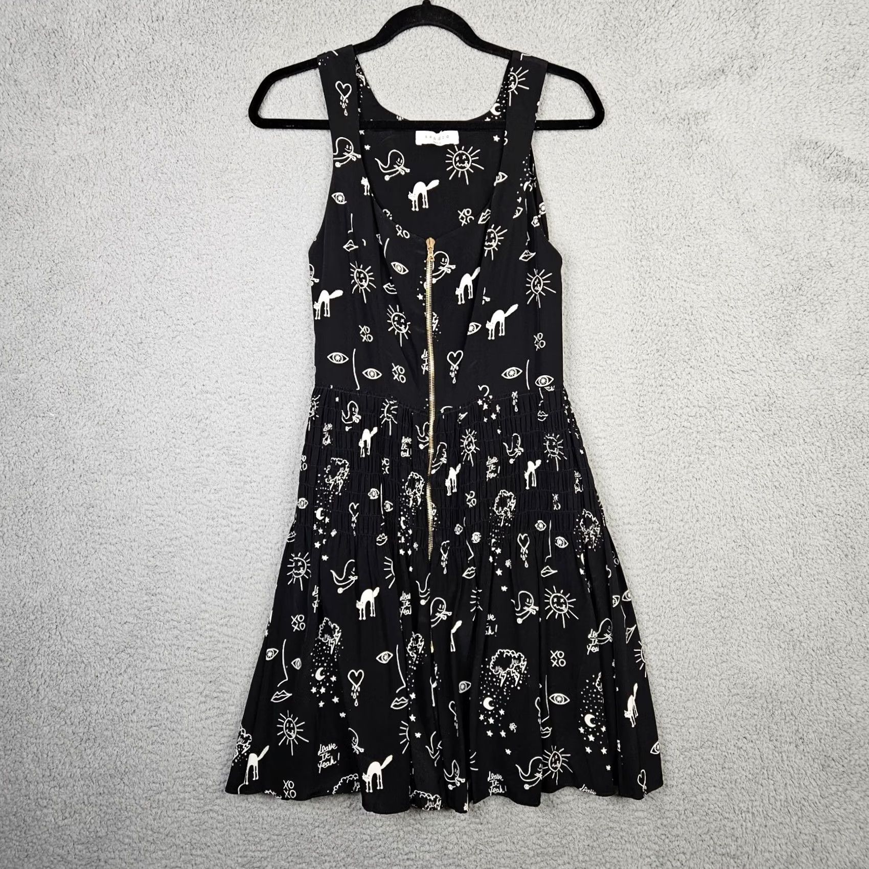 Sandro Sandro Paris Women’s Silk Halloween Ghost Cat Doodle Print 3D Dress Sz 1 Size XS / US 0-2 / IT 36-38 - 7 Thumbnail