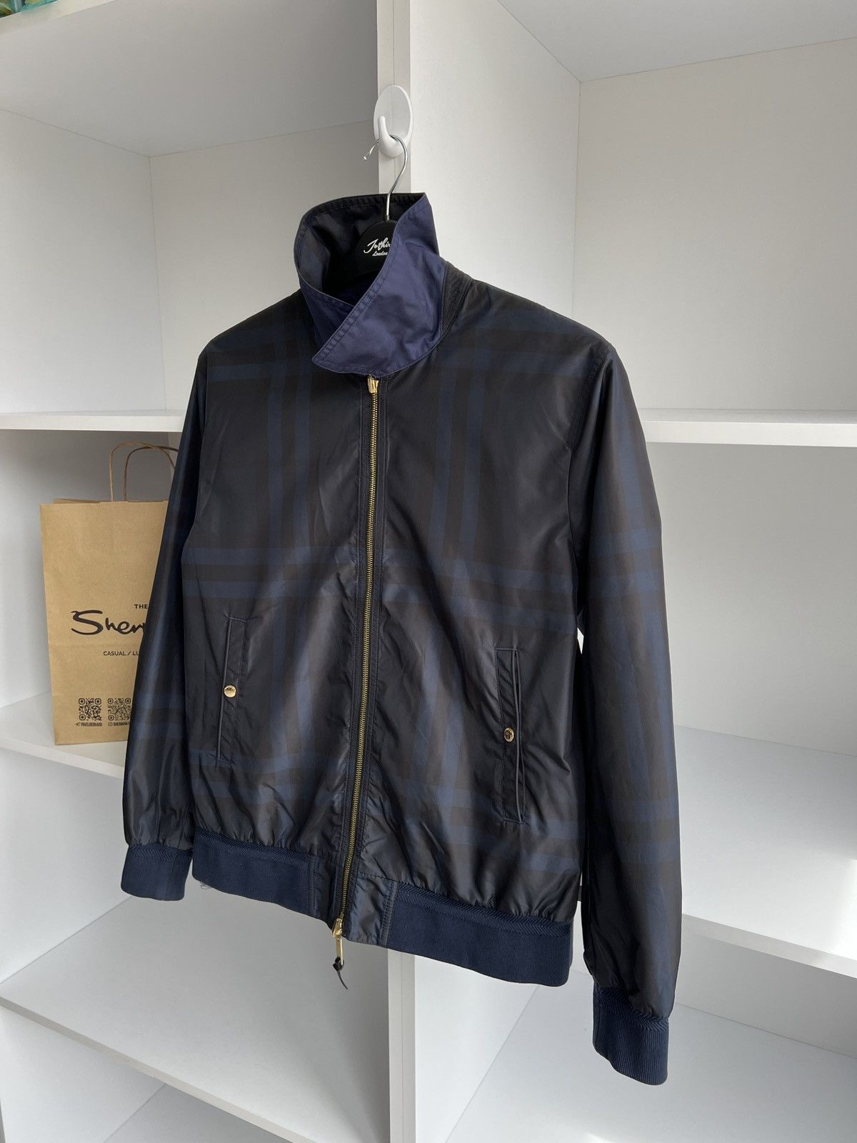 Vintage Burberry Blue Plaid Reversible Double-Zipper Jacket