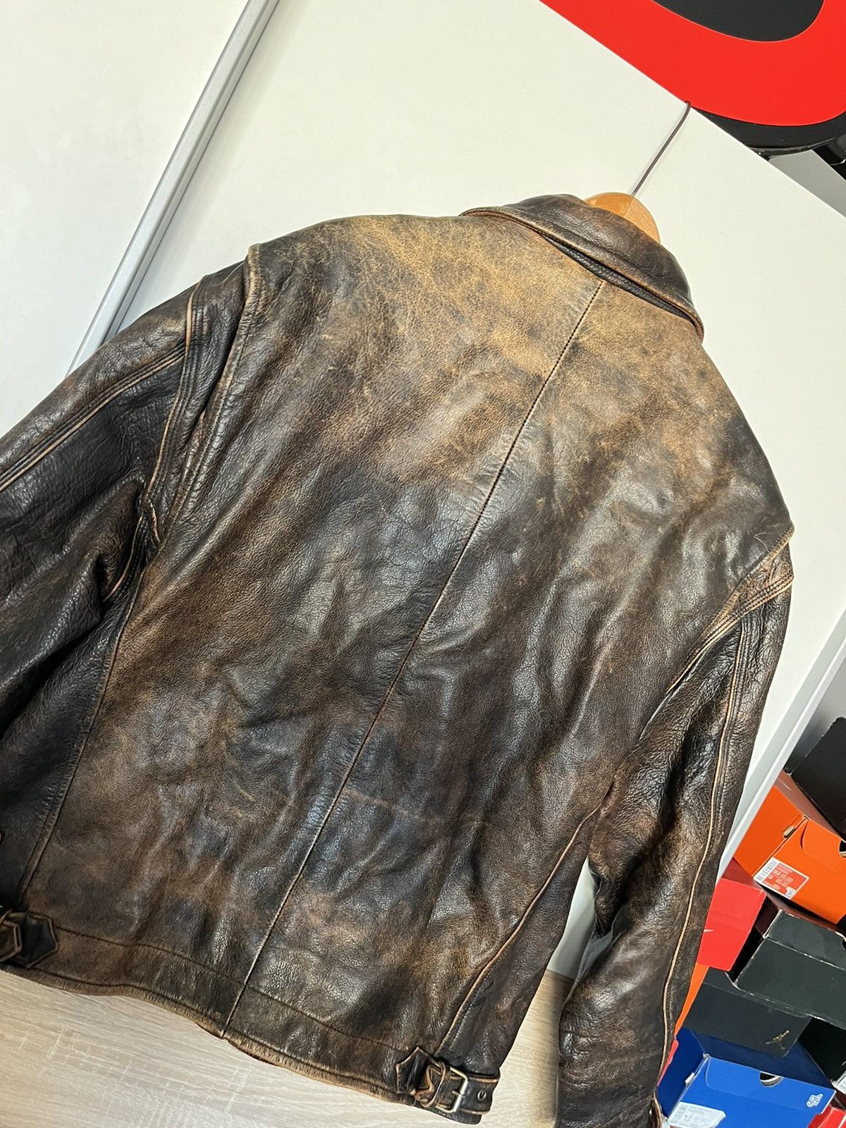 Guess × Vintage Vintage 90’s Guess Heavy Distressed Leather Jacket Designer Size US XL / EU 56 / 4 - 10 Thumbnail