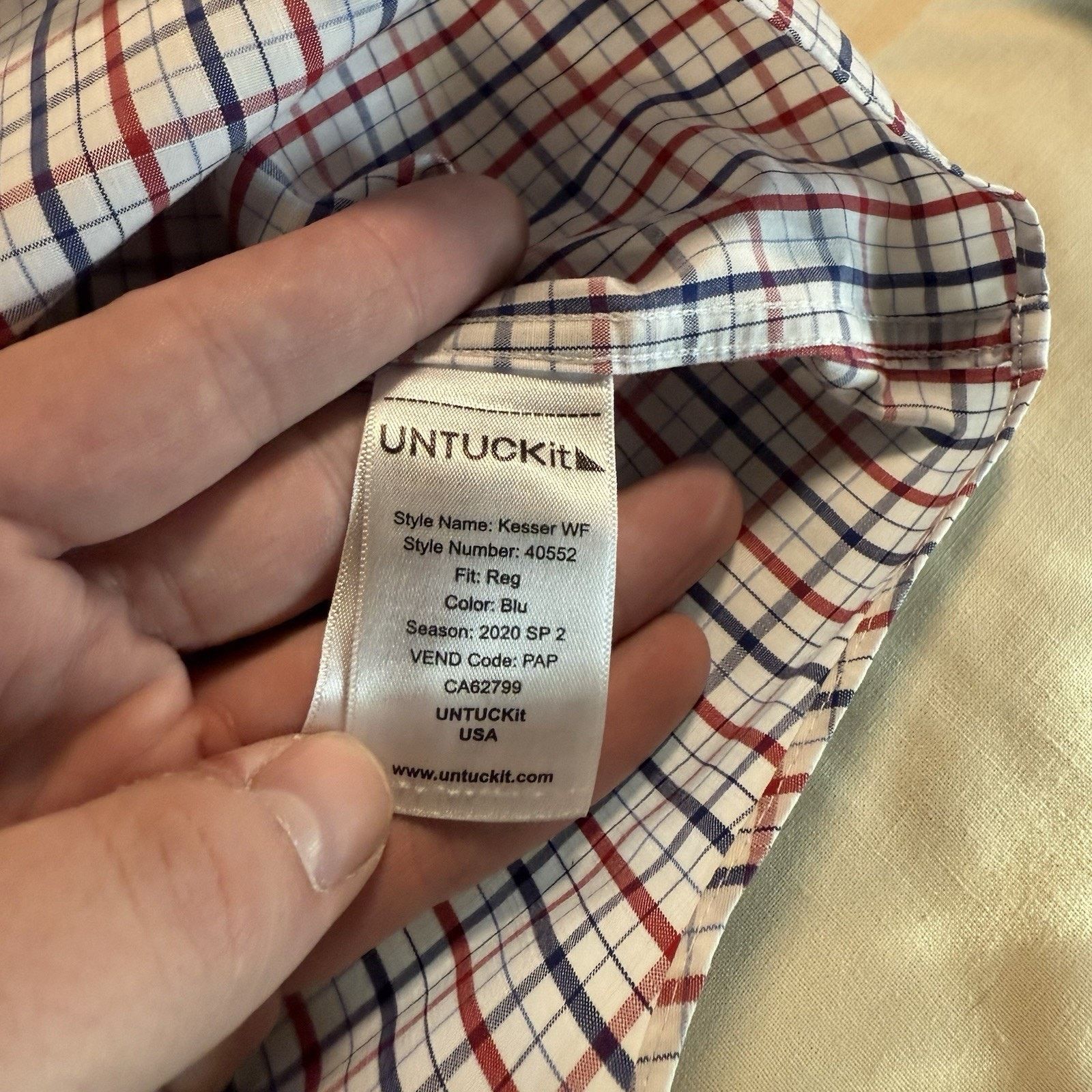 UNTUCKit UNTUCKit Kesser WF WrinkleFree Plaid Shirt Mens L White Red Size US L / EU 52-54 / 3 - 4 Thumbnail