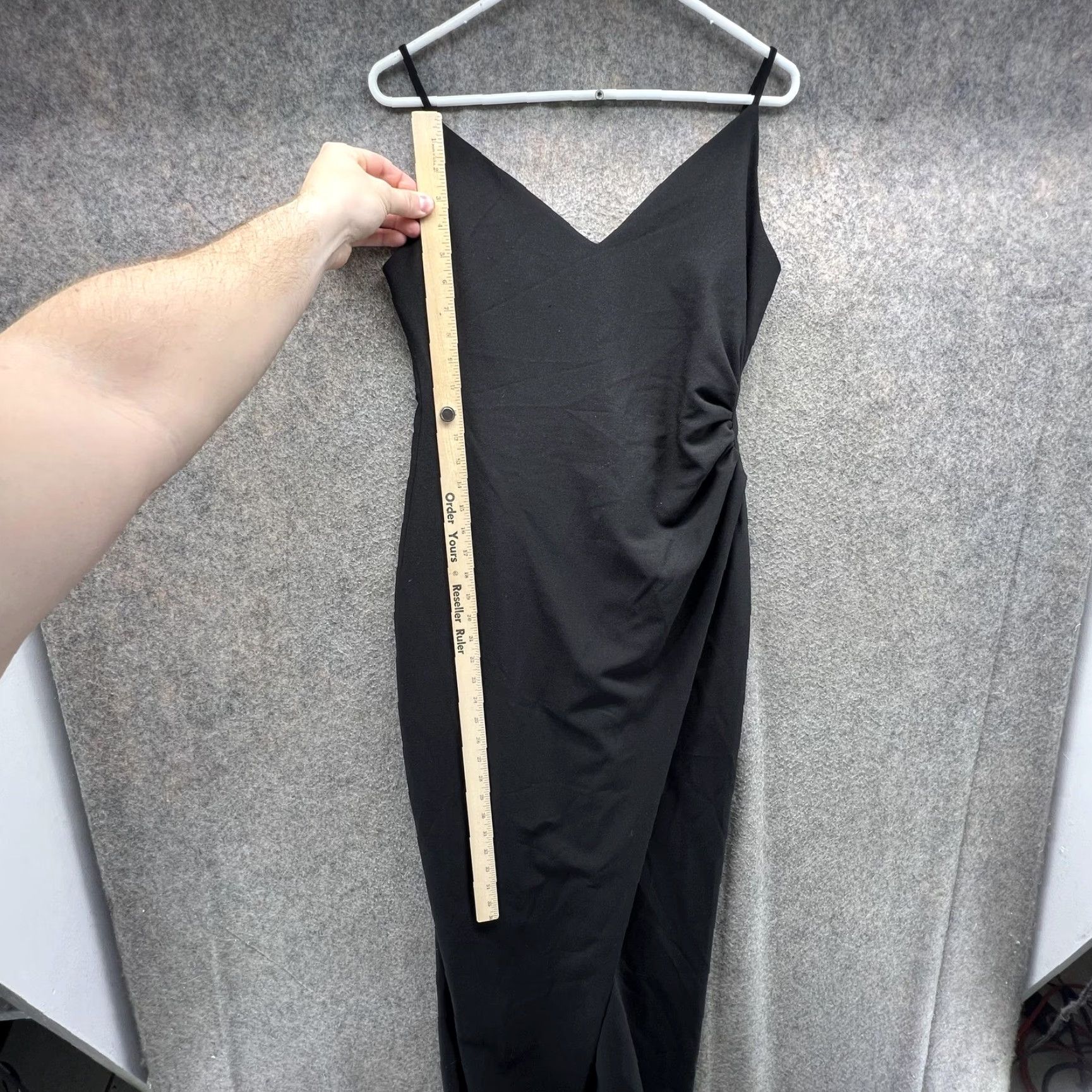 Black Halo VINTAGE Black Halo Eve Dress Womens 8 Black Ruched Side Slit Maxi Gown Style 3009900 Size M / US 6-8 / IT 42-44 - 4 Thumbnail