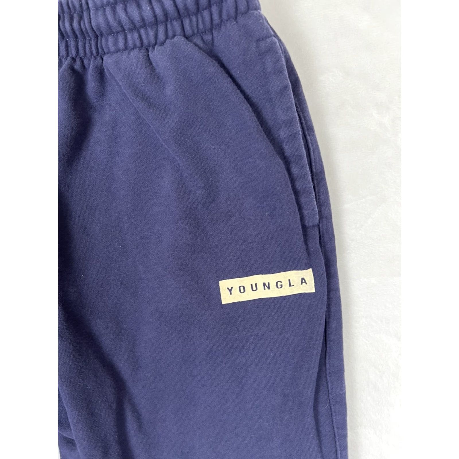 YoungLA YoungLA Sweatpants Mens Medium Blue Fleece Joggers Tapered Athletic Embroidered Slim Pockets Drawstring Waist Inseam 29in Regular Cotton Size US 31 - 3 Thumbnail