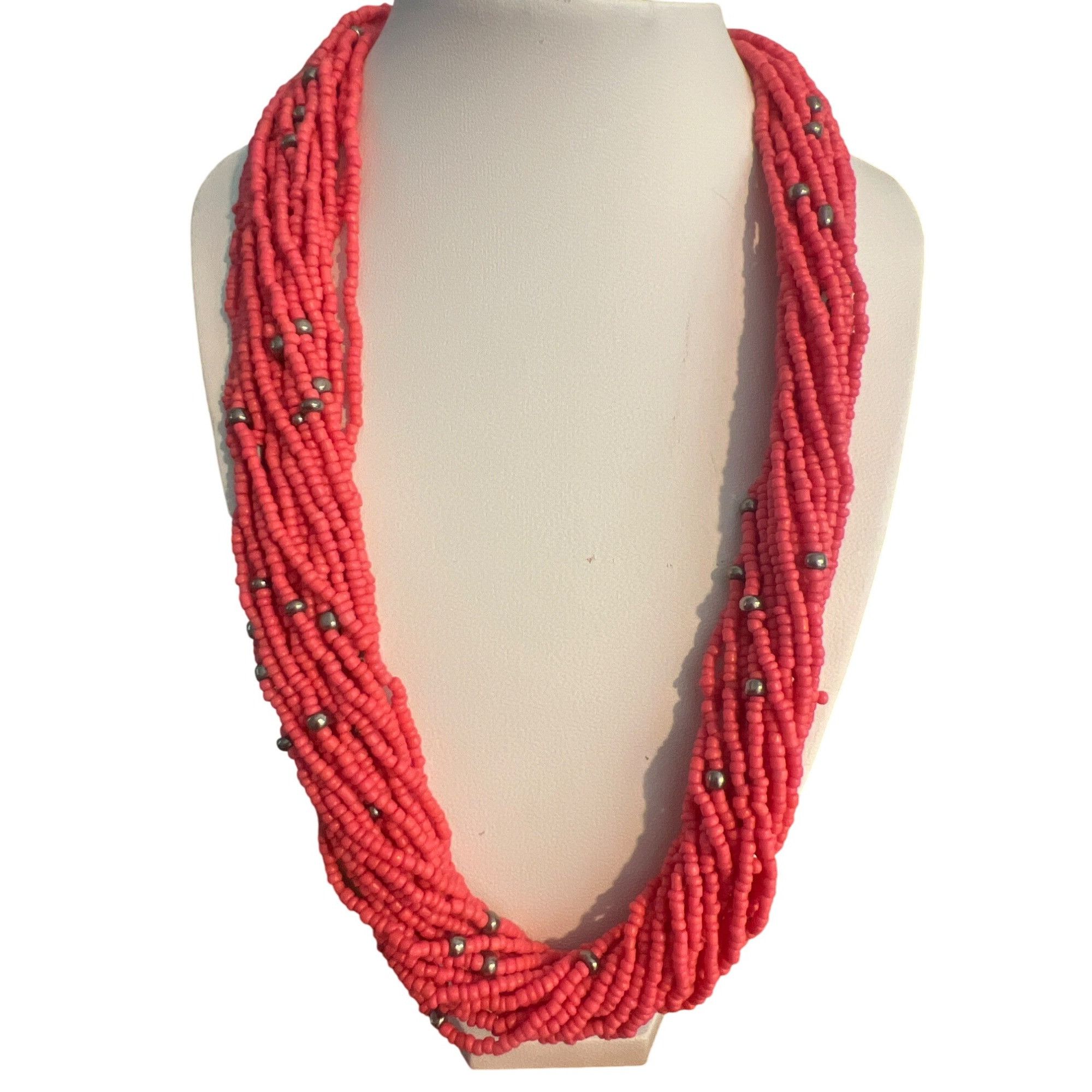 Other Multi-Strand Pink Silver Tone Beaded Necklace Seed Beads Adj Size ONE SIZE - 1 Thumbnail