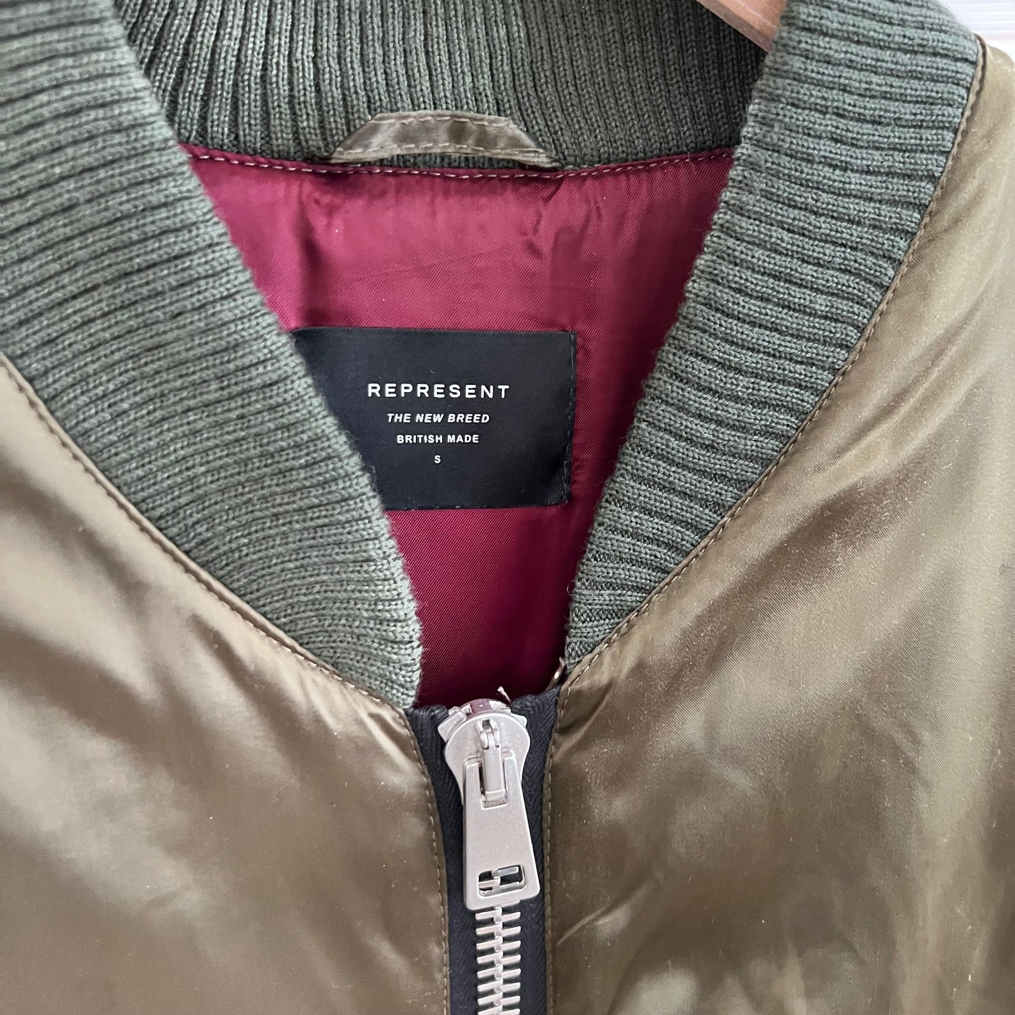 Represent Puffy Satin Olive Bomber Jacket