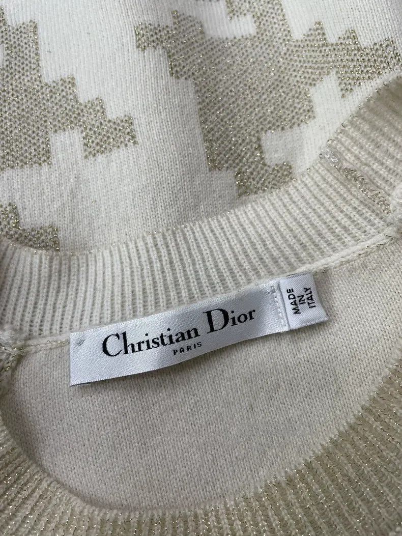 Dior Dior White gold checkered letter logo cashmere sweater Size XS / US 0-2 / IT 36-38 - 4 Thumbnail