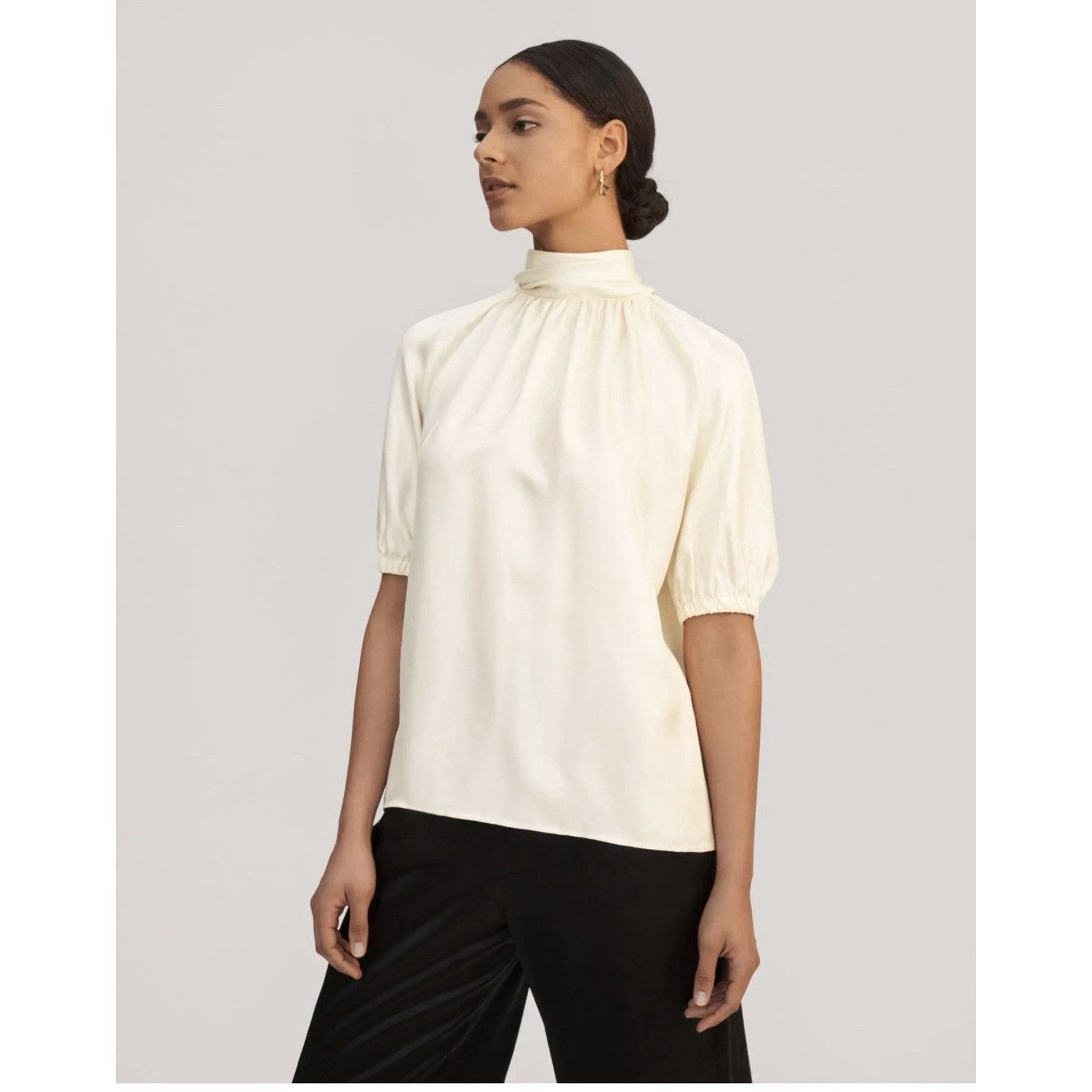 (+)PEOPLE LILYSILK Women Silk Ivory Elegant Minimalist Office Party Size S / US 4 / IT 40 - 1 Thumbnail