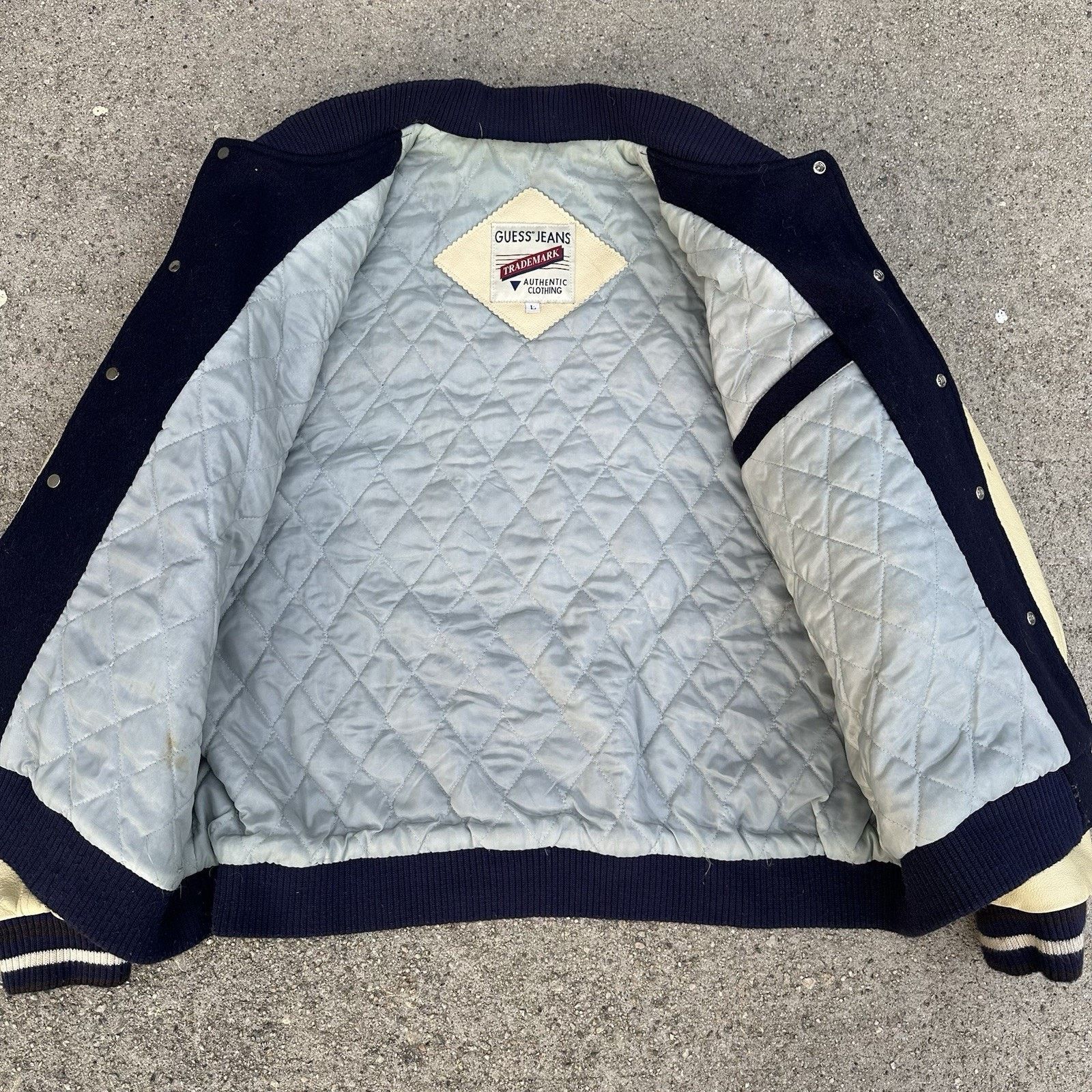 Guess × Vintage Vintage Guess Jeans Wool Leather Letterman Varsity Jacket Size US L / EU 52-54 / 3 - 5 Thumbnail