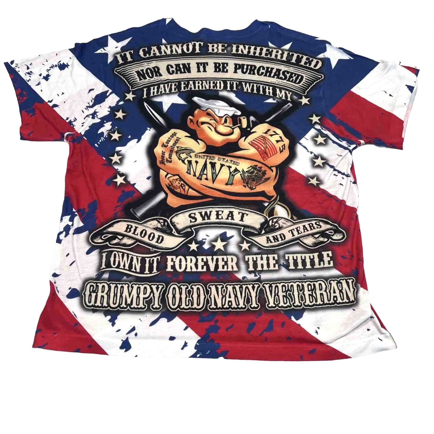 Gloverall Navy Veteran T Shirt Size Medium Lightweight Popeye American Flag All Over Size US M / EU 48-50 / 2 - 2 Thumbnail