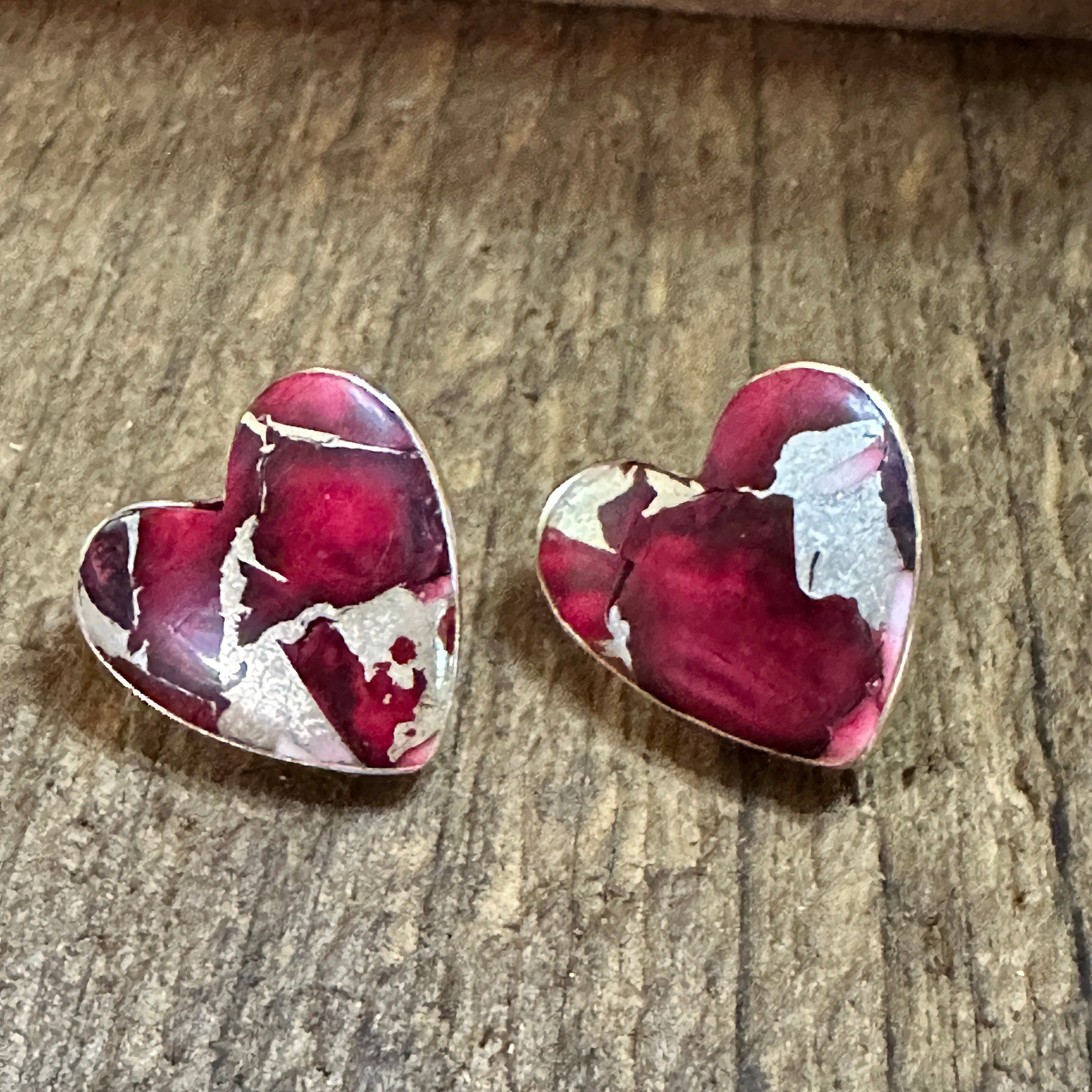 Other Handmade Dahlia Rose Heart Stud Earrings, Natural Stone, The Size ONE SIZE - 2 Thumbnail