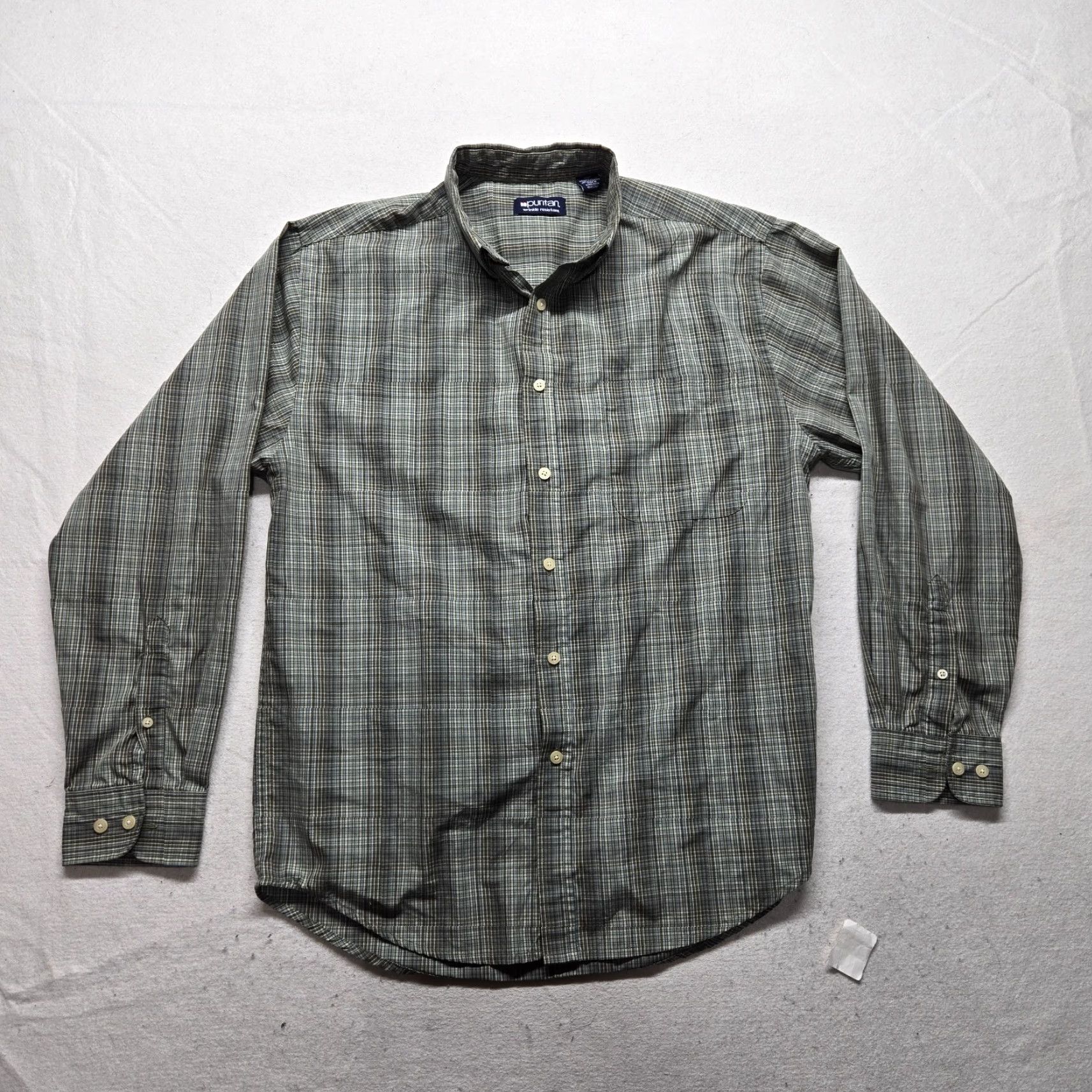 Vintage Puritan Green Plaid Long Sleeve Button Up Shirt Adult Men's M Medium Shirt Size US M / EU 48-50 / 2 - 2 Thumbnail