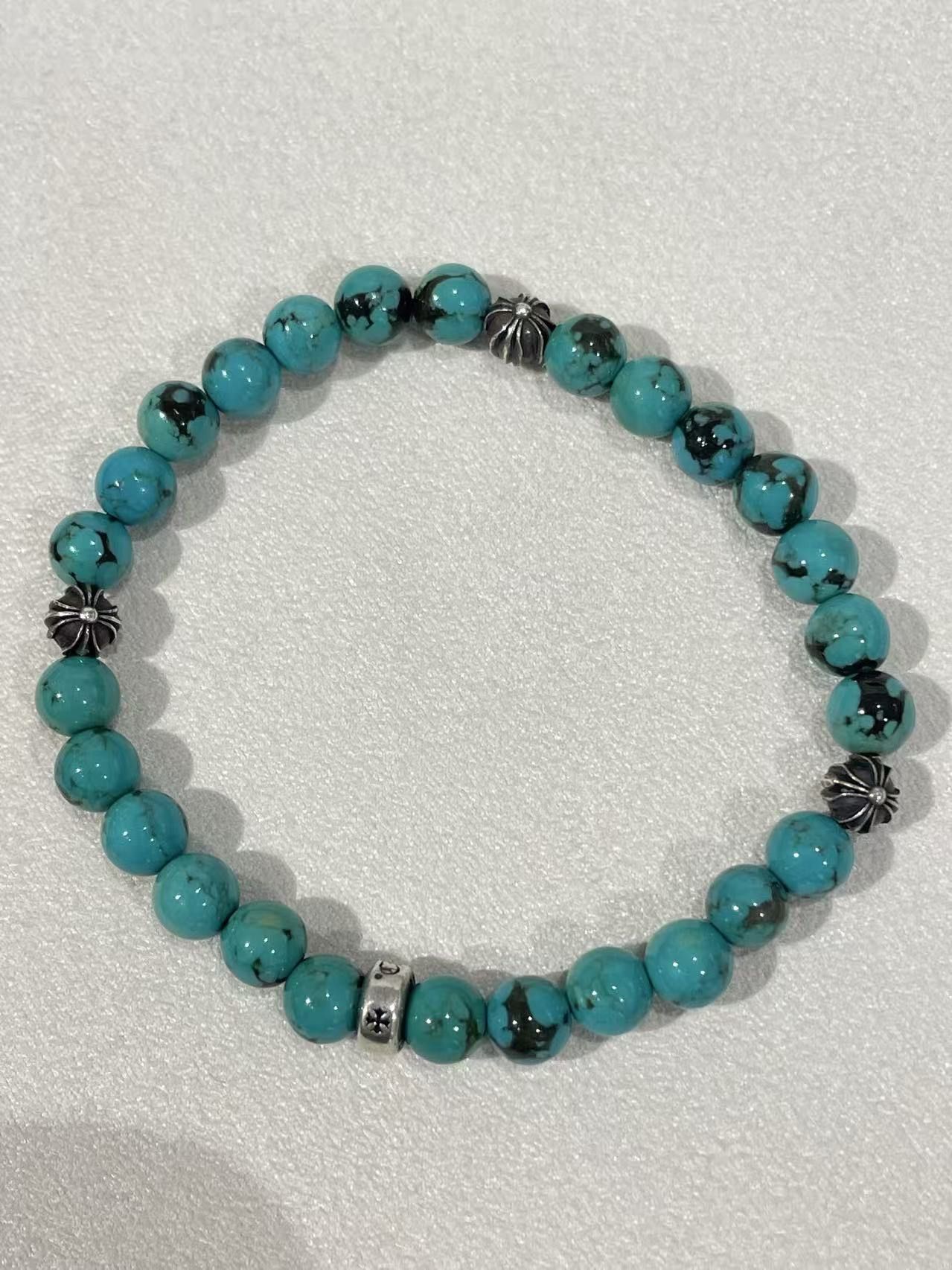 Chrome Hearts Chrome Hearts 6mm Turquoise Silver Cross Beaded Bracelet Size ONE SIZE - 6 Thumbnail