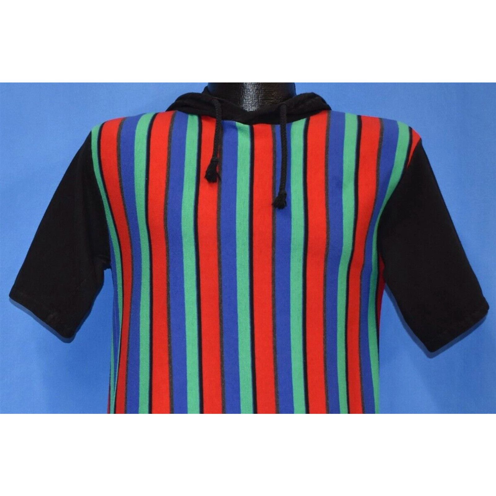 image of Vintage VTG 90's Multicolor Stripe Color Block Slv Drawstring Hoodie Skate Surf T-Shirt S in White 