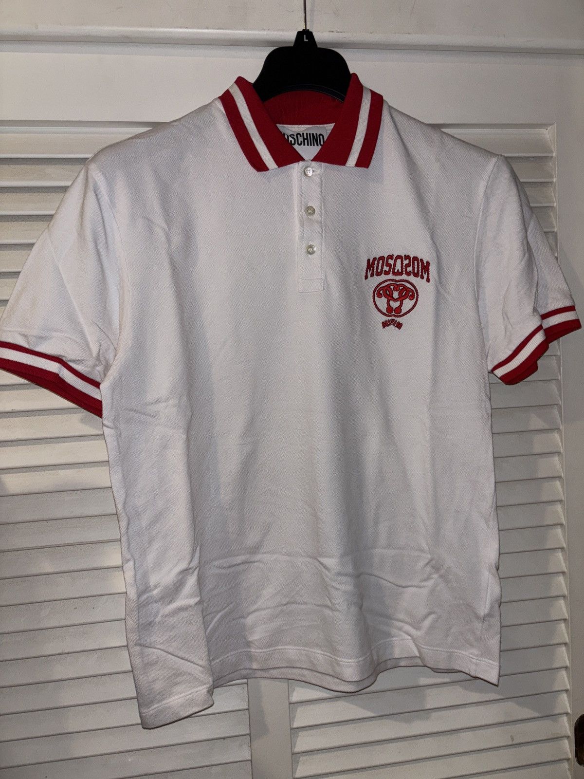 Moschino mirror reserve logo white red polo small