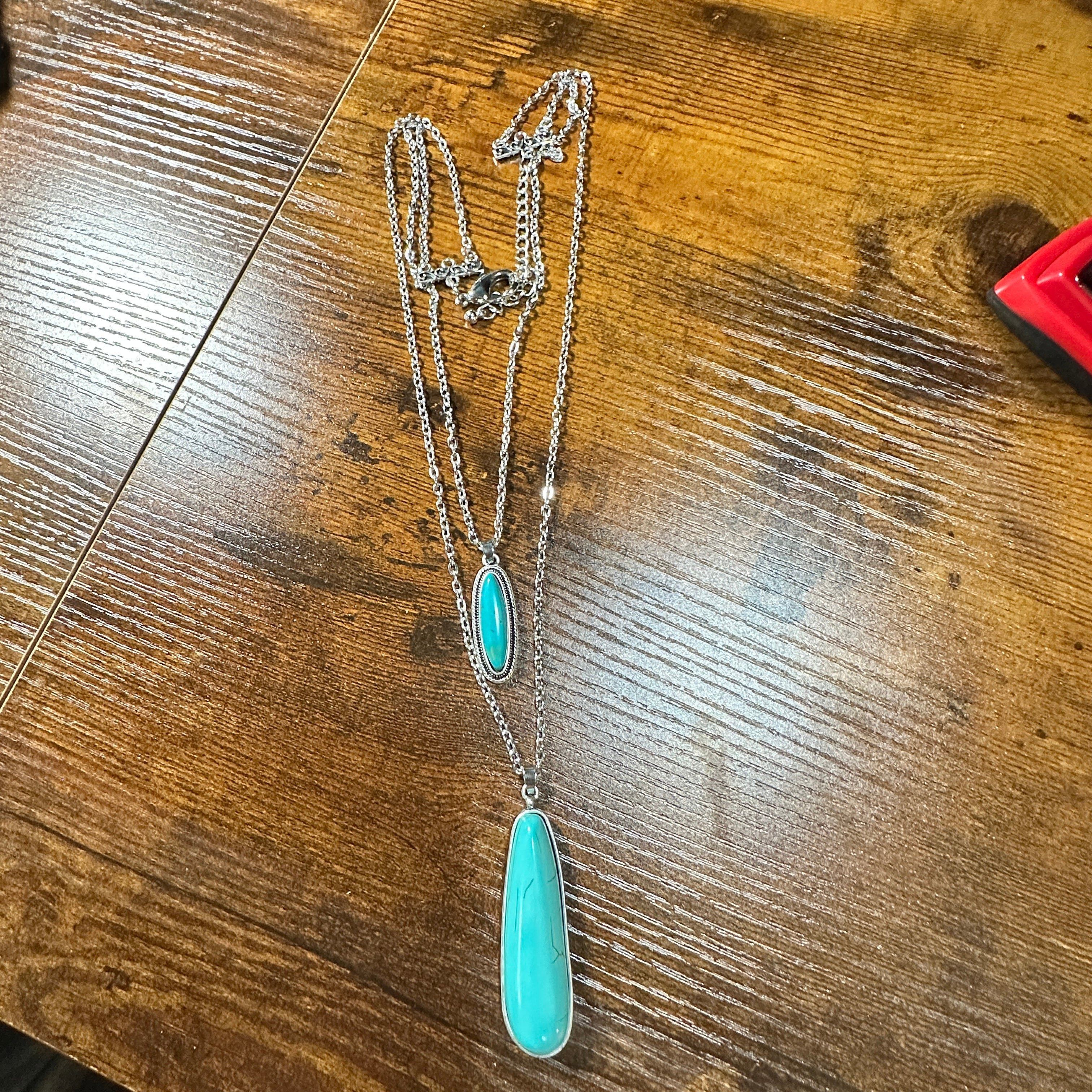 Other Chain Turquoise Necklace Pendant- Elegant 2-Strand Design Size ONE SIZE - 6 Thumbnail