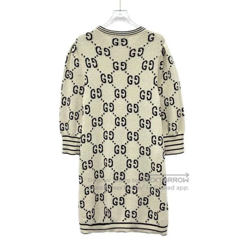 Gucci Gucci Beige logo jacquard full print cotton round neck lon Size S / US 4 / IT 40 - 2 Thumbnail
