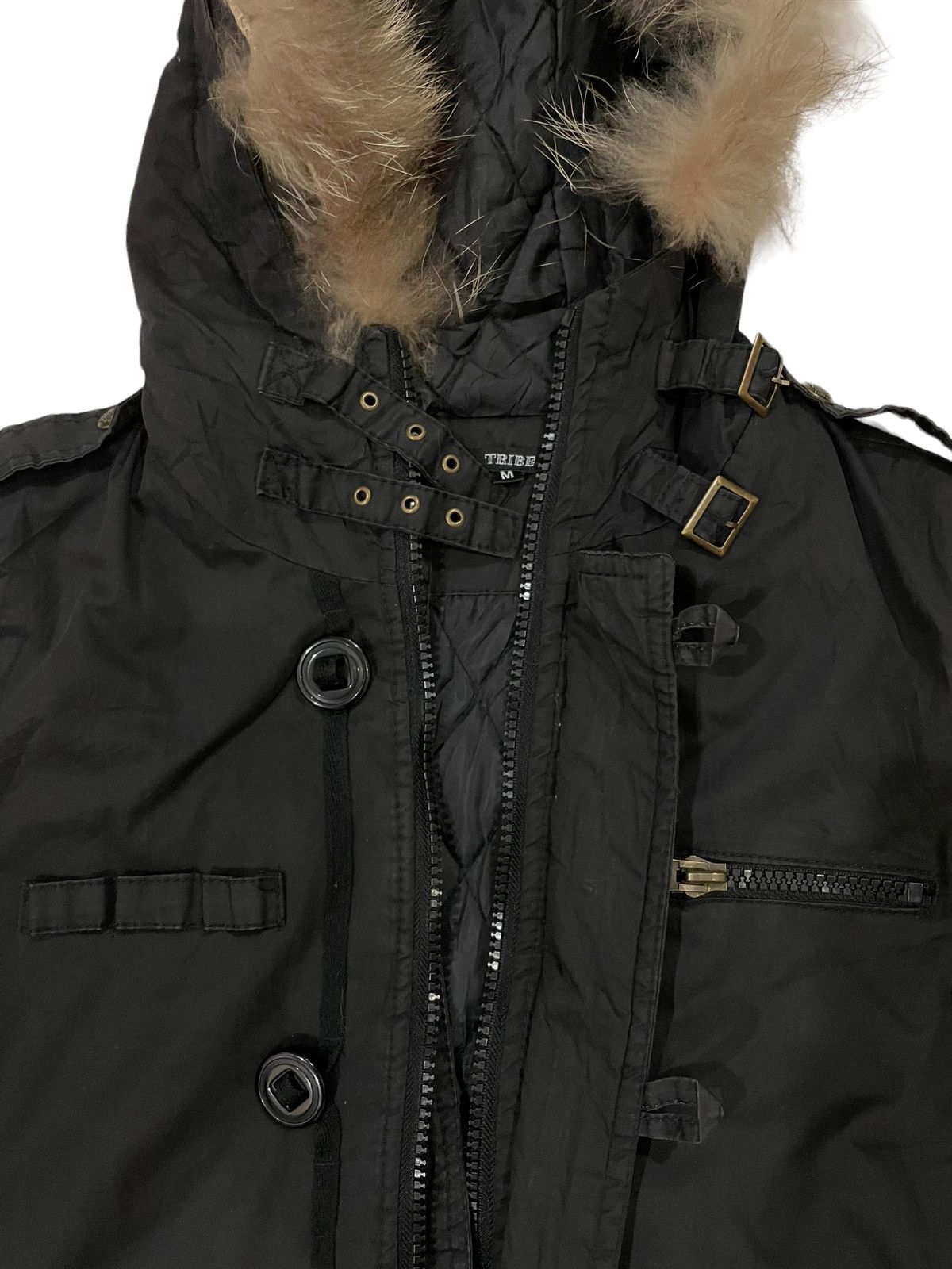Japanese Brand × Vintage TRIBE Raccoon Fur Hooded Puffer Bondage Punk Jacket Size US M / EU 48-50 / 2 - 9 Thumbnail