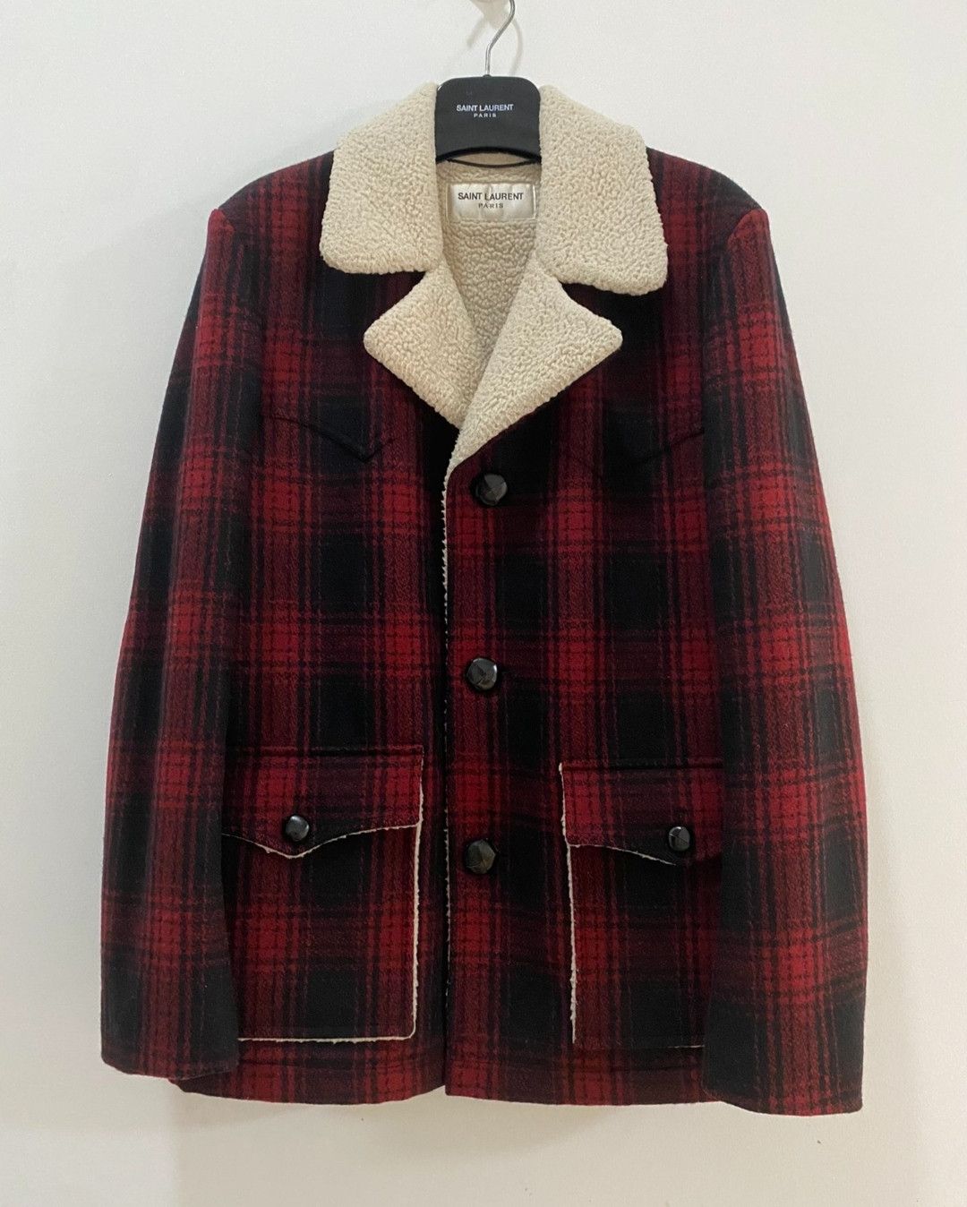 Saint laurent Red Plaid Fur Coat