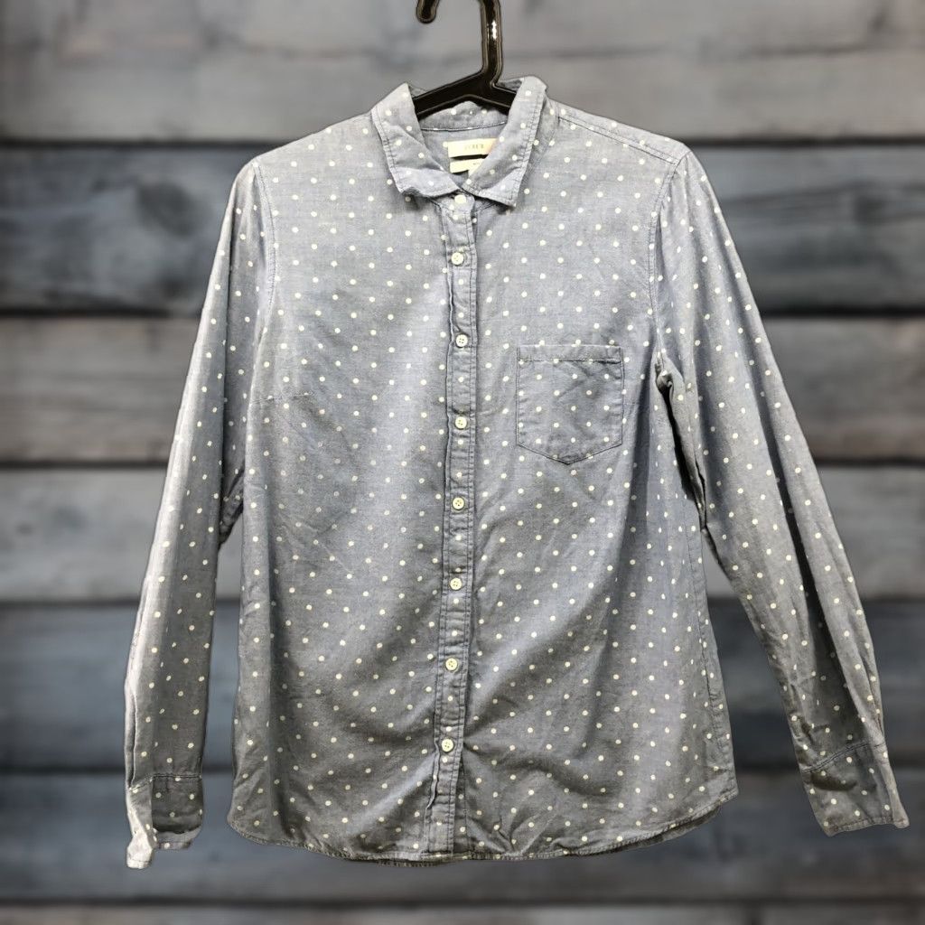 J.Crew J.CREW Shirt Womens Size 6 Blue Long Sleeve White Polka Dot Cotton Button-Up Boy Fit Size M / US 6-8 / IT 42-44 - 1 Thumbnail