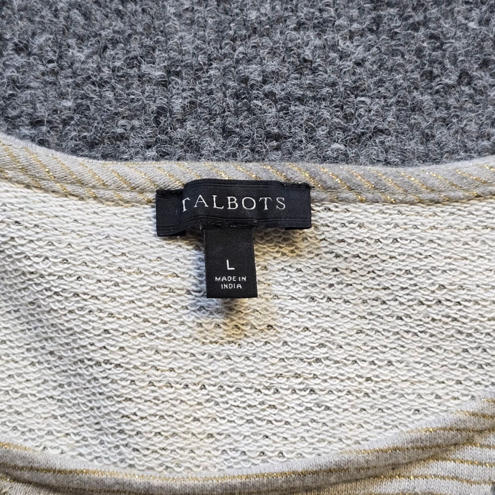 Talbots Talbots Sweater Women L Gray Striped Knit Beaded Sequins 3/4 Sleeve Round Neck Casual Career All Seasons Pullover Womens Size L / US 10 / IT 46 - 3 Thumbnail