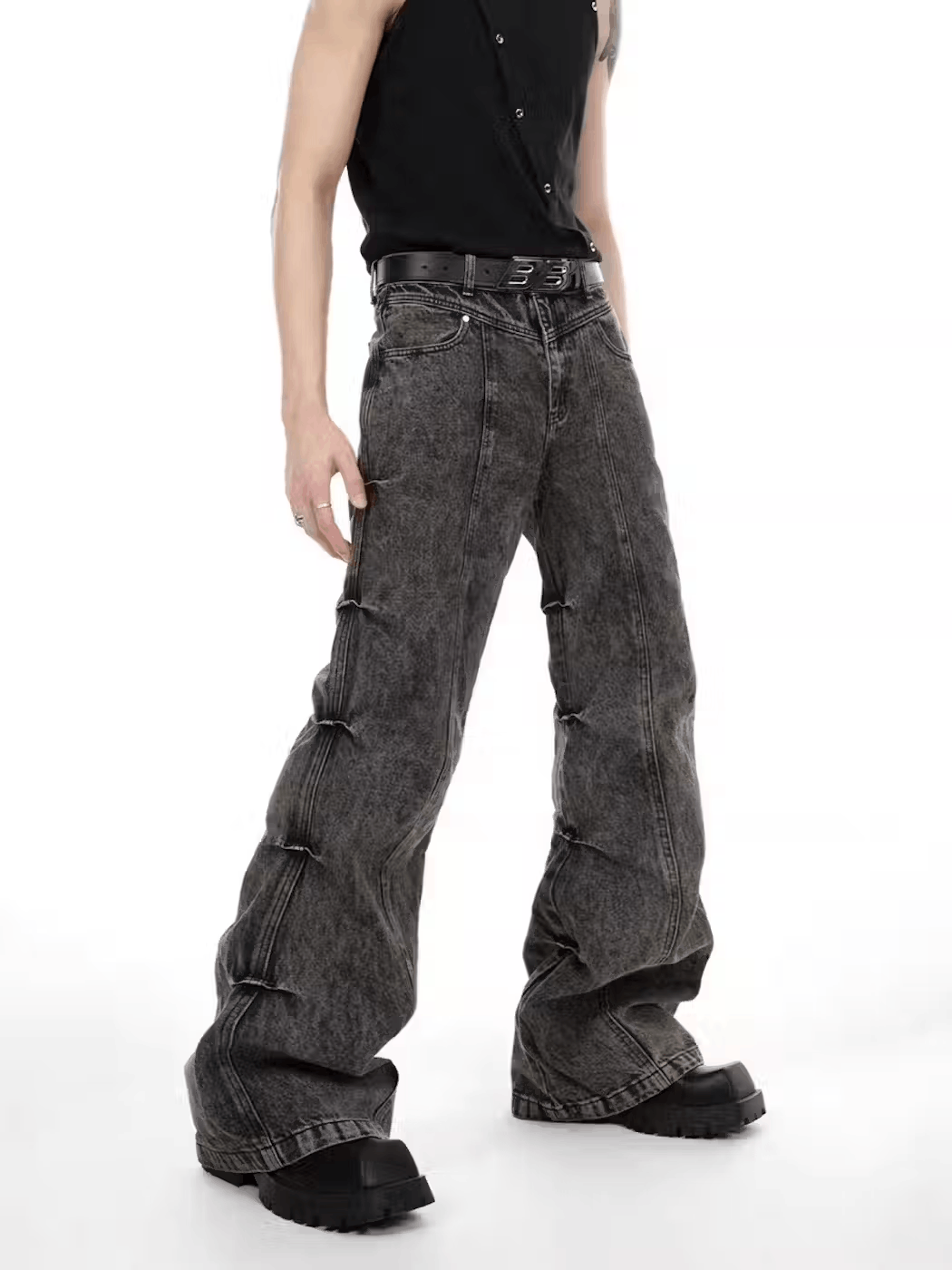Japanese Brand Vintage washed distressed micro-flared high-waisted jeans Size US 34 / EU 50 - 5 Thumbnail