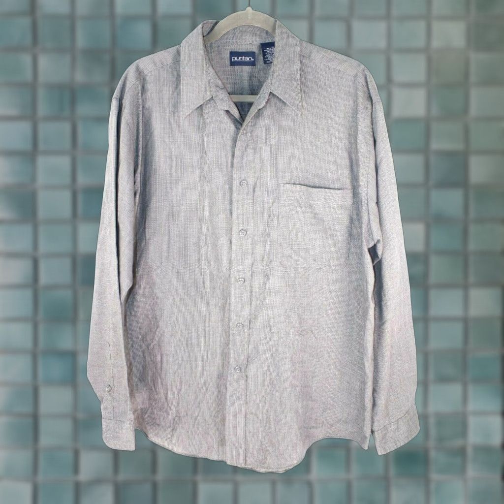 Vintage Puritan Button-Up Shirt Mens Size L Striped Gray Cotton Blend Long Sleeve Casual Classic 46" Chest Mens Size US L / EU 52-54 / 3 - 1 Thumbnail