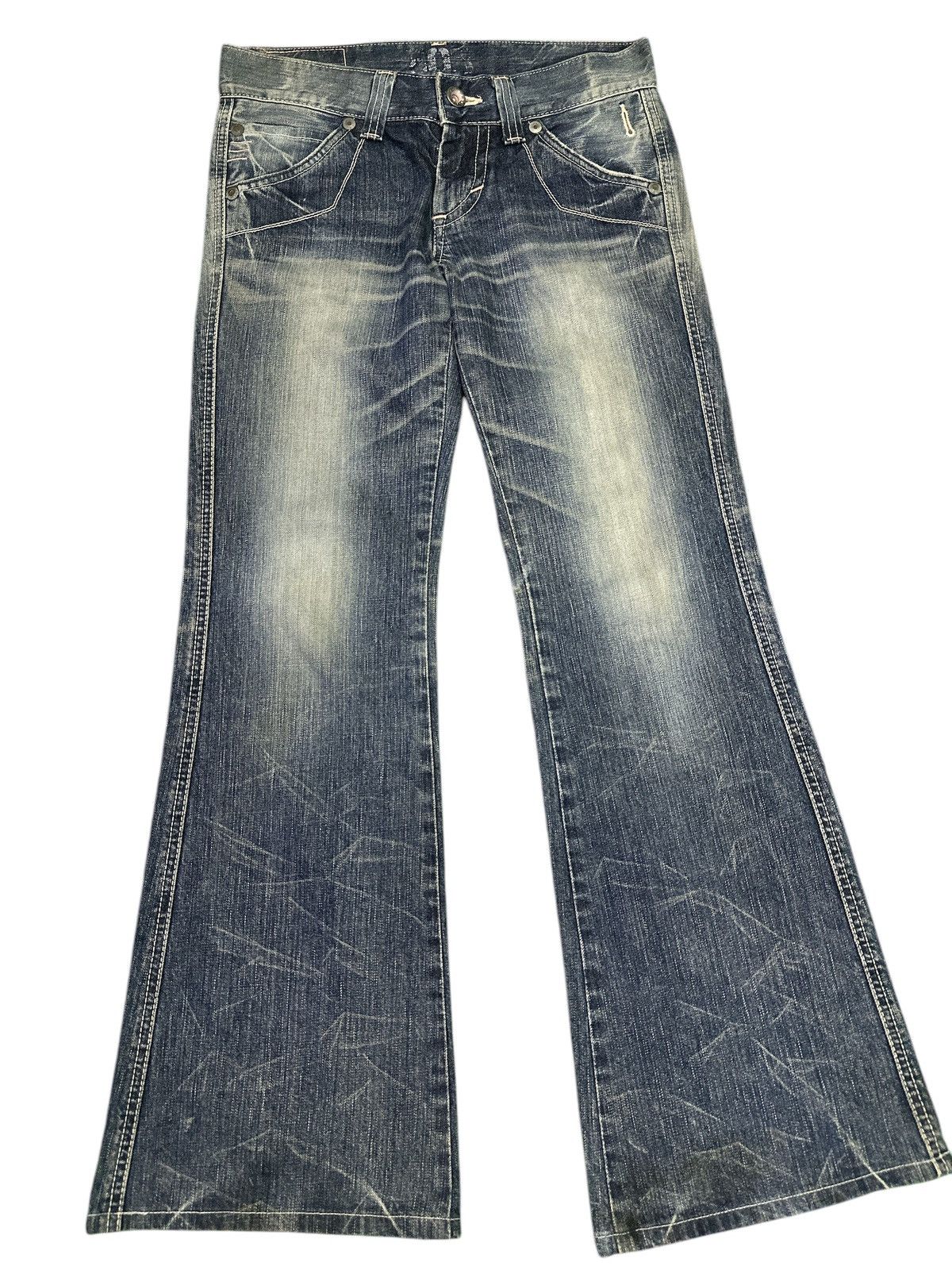 Kapital Flare💥V Edwin Mudwash Bootcut 503 Blue Trip Buckle Back . Size US 31 - 2 Thumbnail