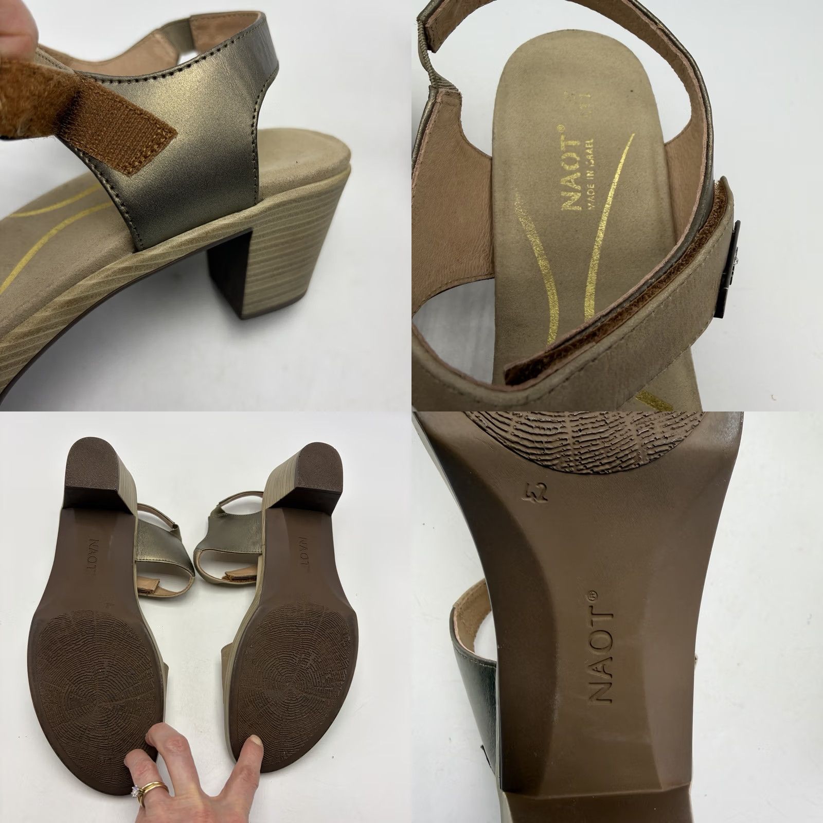 Vintage VINTAGE? Naot Sandal Womens 11 EU 42 Beige Leather Ankle Strap Block Heel Mid Slingback Adjustable Cushion Comfort Closed Toe? Size US 11 / IT 41 - 8 Thumbnail