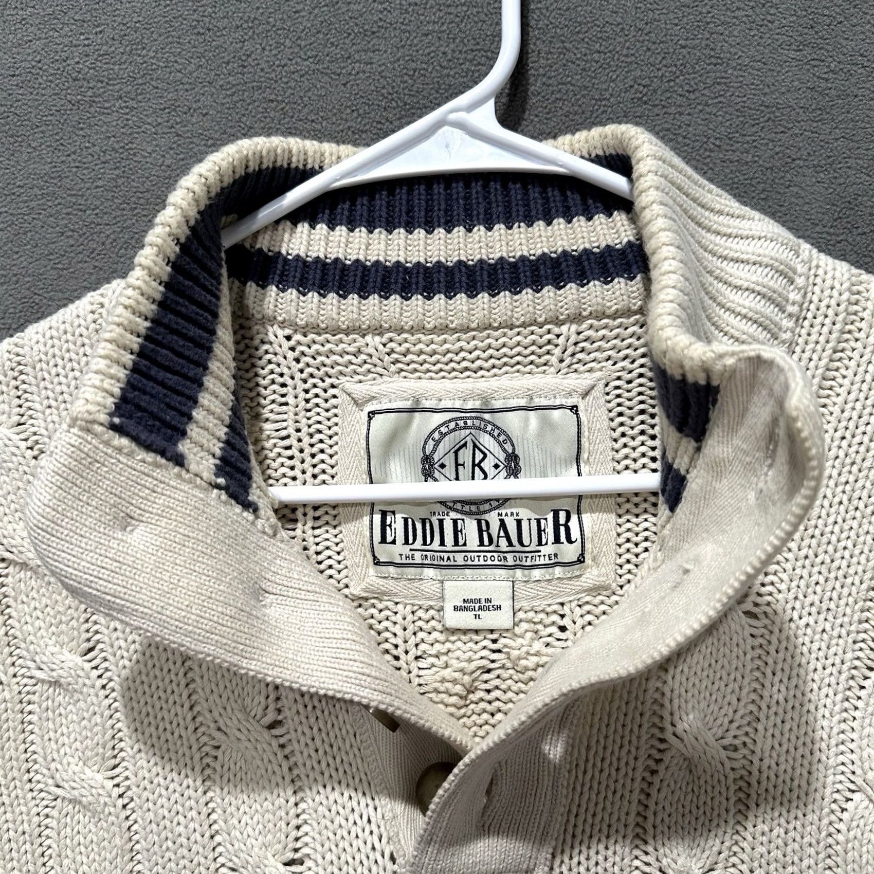 Eddie Bauer Eddie Bauer Sweater Mens LT Large Tall Cream Cable Knit Henley Cotton Outdoor Size US L / EU 52-54 / 3 - 4 Thumbnail