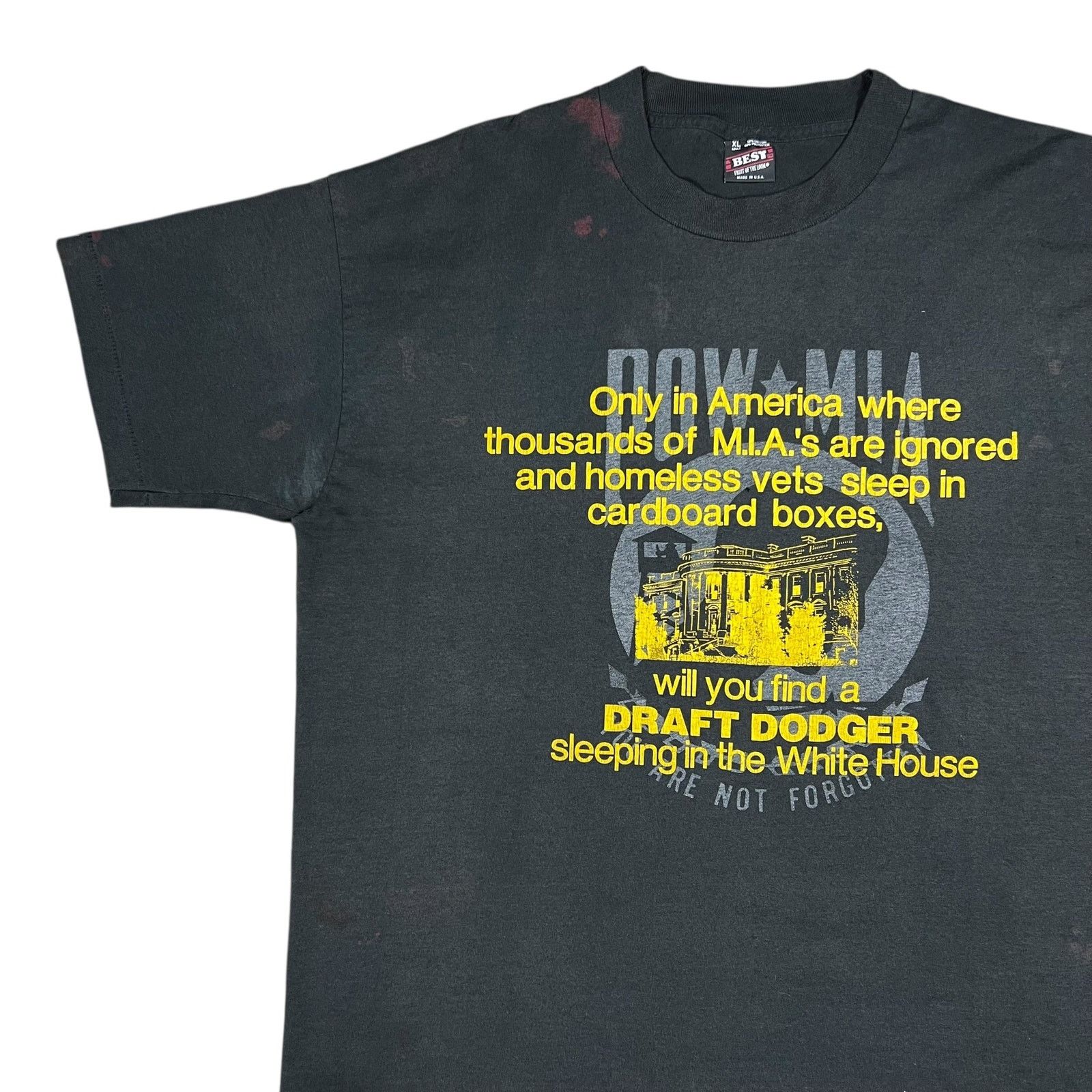 Fruit Of The Loom × Vintage 80s Only in America is a DRAFT DODGER White House faded tee Size US XL / EU 56 / 4 - 4 Thumbnail