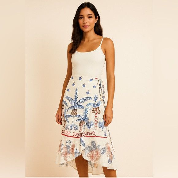 Farm Rio FARM Rio “Vai Catar Coquinho” Tropical Wrap Skirt – (Small) Size 24" / US 00 / IT 34 - 1 Thumbnail