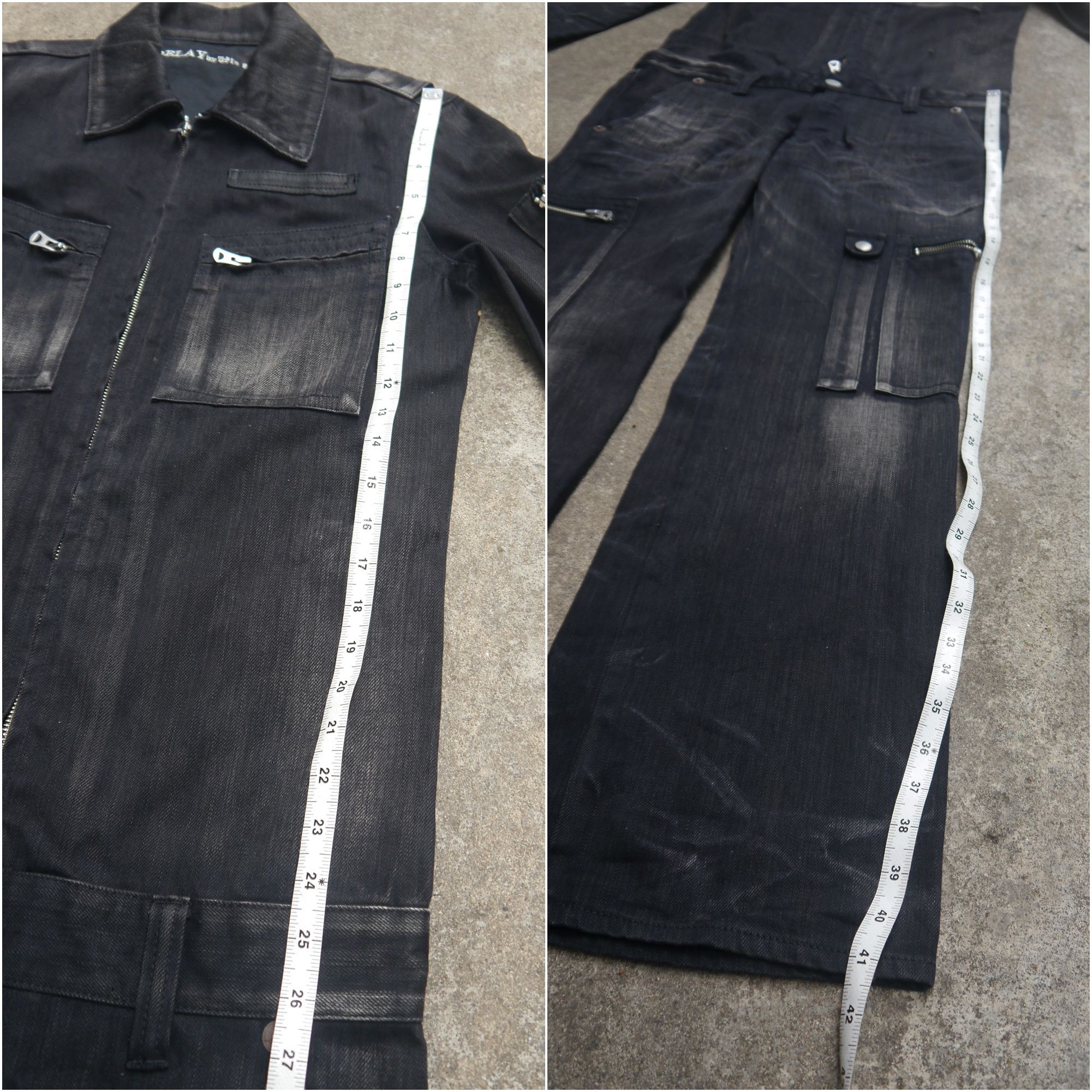 Japanese Brand (P300) DELAY by Win & Sons Black Washed Denim Jumpsuit Sz 2 Size US 34 / EU 50 - 24 Thumbnail