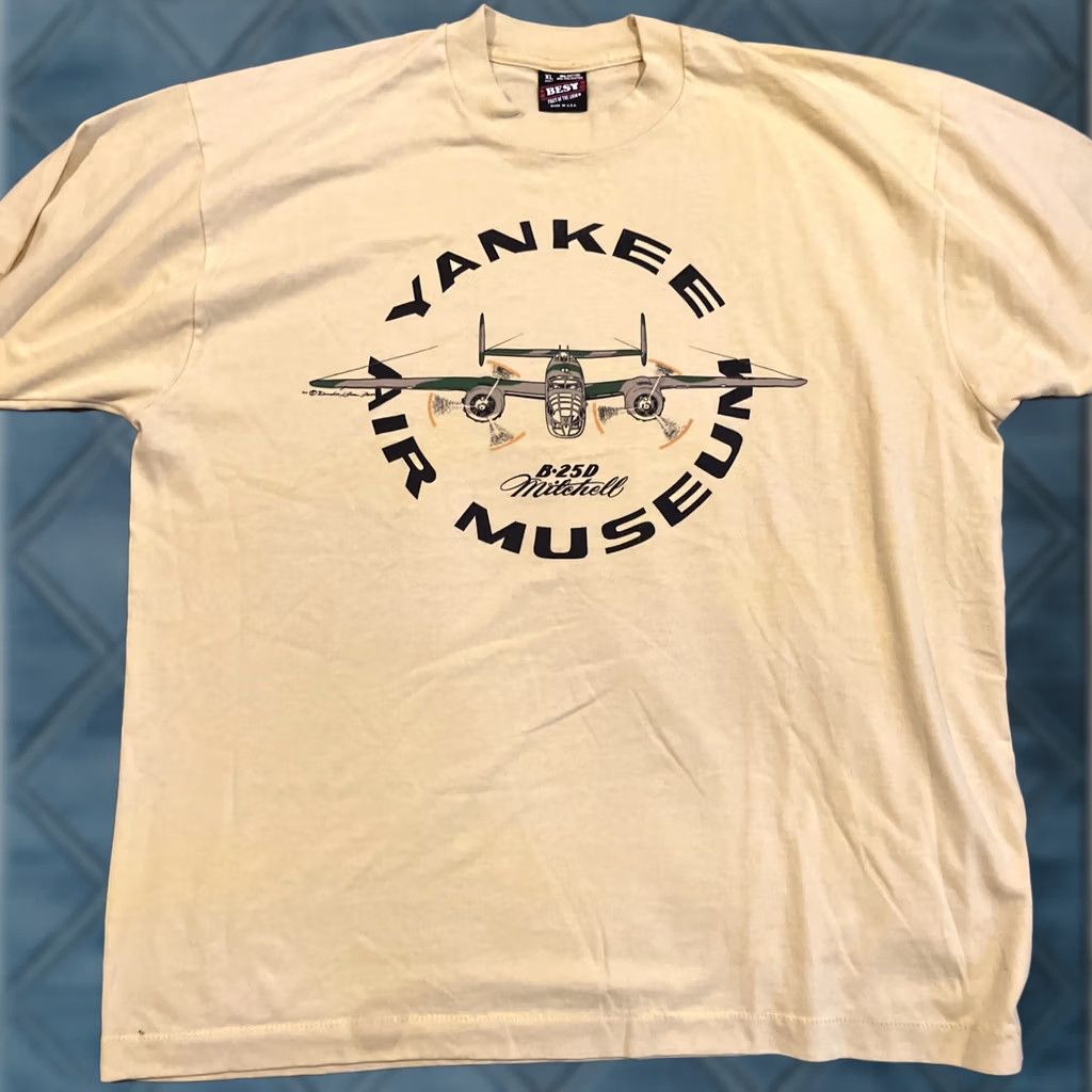 Vintage VINTAGE Best Label Yankee Air Museum T-Shirt Short Sleeve Crew Neck XL Men Yellow USA Logo Graphic Print Cotton United States Size US XL / EU 56 / 4 - 1 Thumbnail