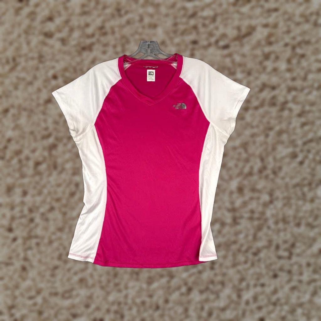 The North Face The North Face Shirt Women Large Pink White Short Sleeve V-Neck 100% Polyester Size L / US 10 / IT 46 - 1 Thumbnail