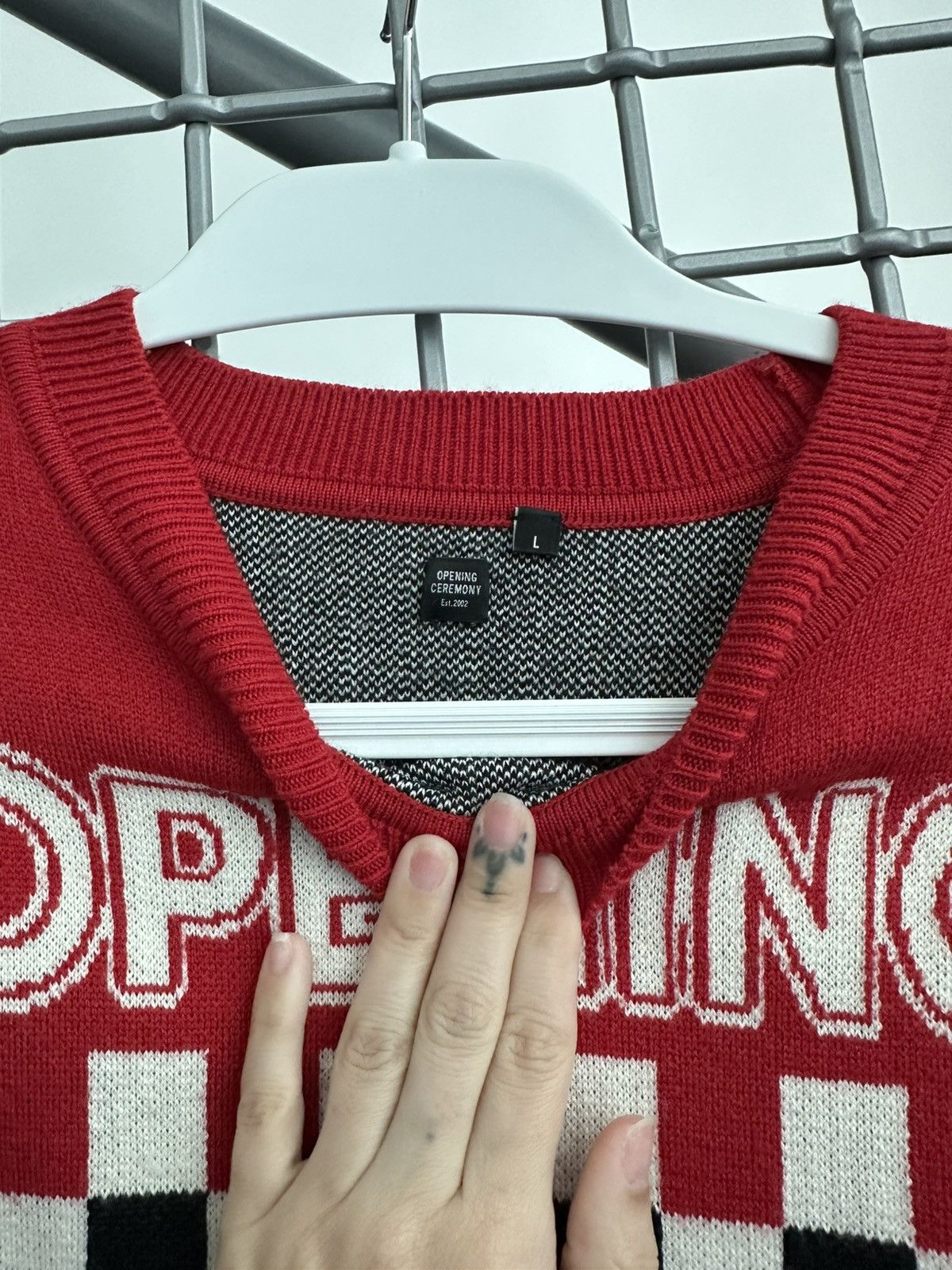 Opening Ceremony Opening Ceremony Red/Blck Checker Wool Knit Crewneck Sweater Size L / US 10 / IT 46 - 4 Thumbnail