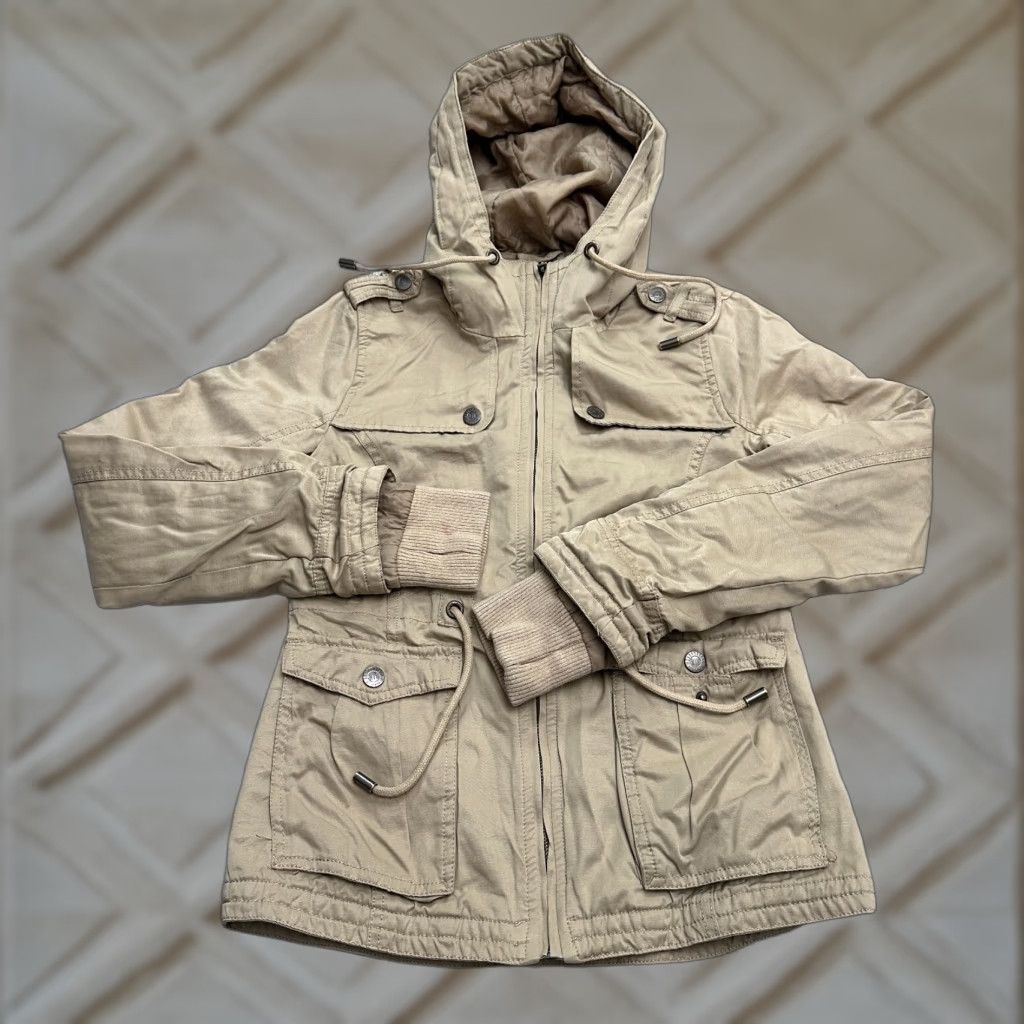 Aéropostale Jacket Womens Small Brown Belted Hooded Long Sleeve Zip Pockets Classic Outdoor Casual Fall Winter