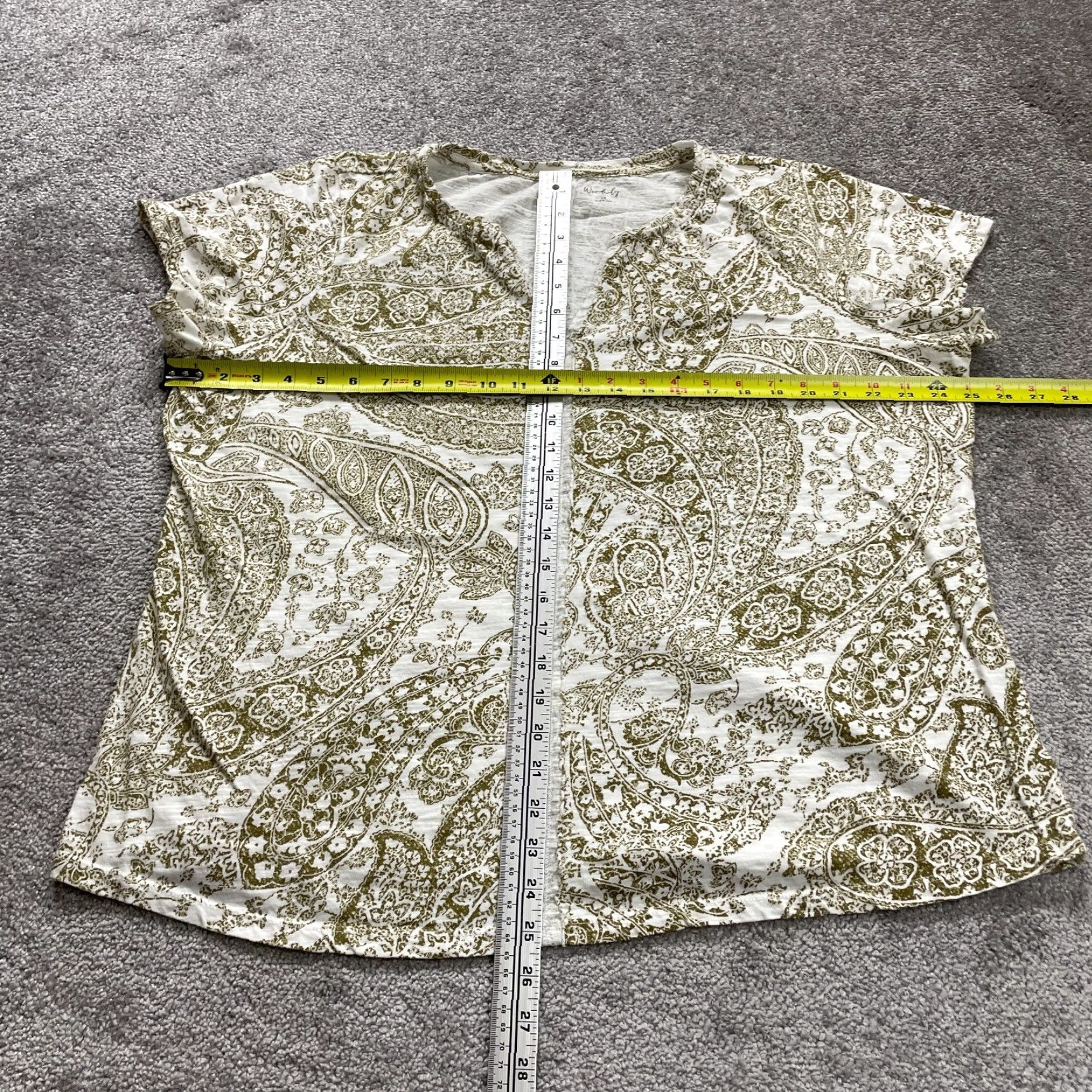 Vintage Wonderly Blouse Women 2XL Green Paisley Cotton Short Sleeve V-Neck Casual Size XXL / US 16-18 / IT 52-54 - 7 Thumbnail