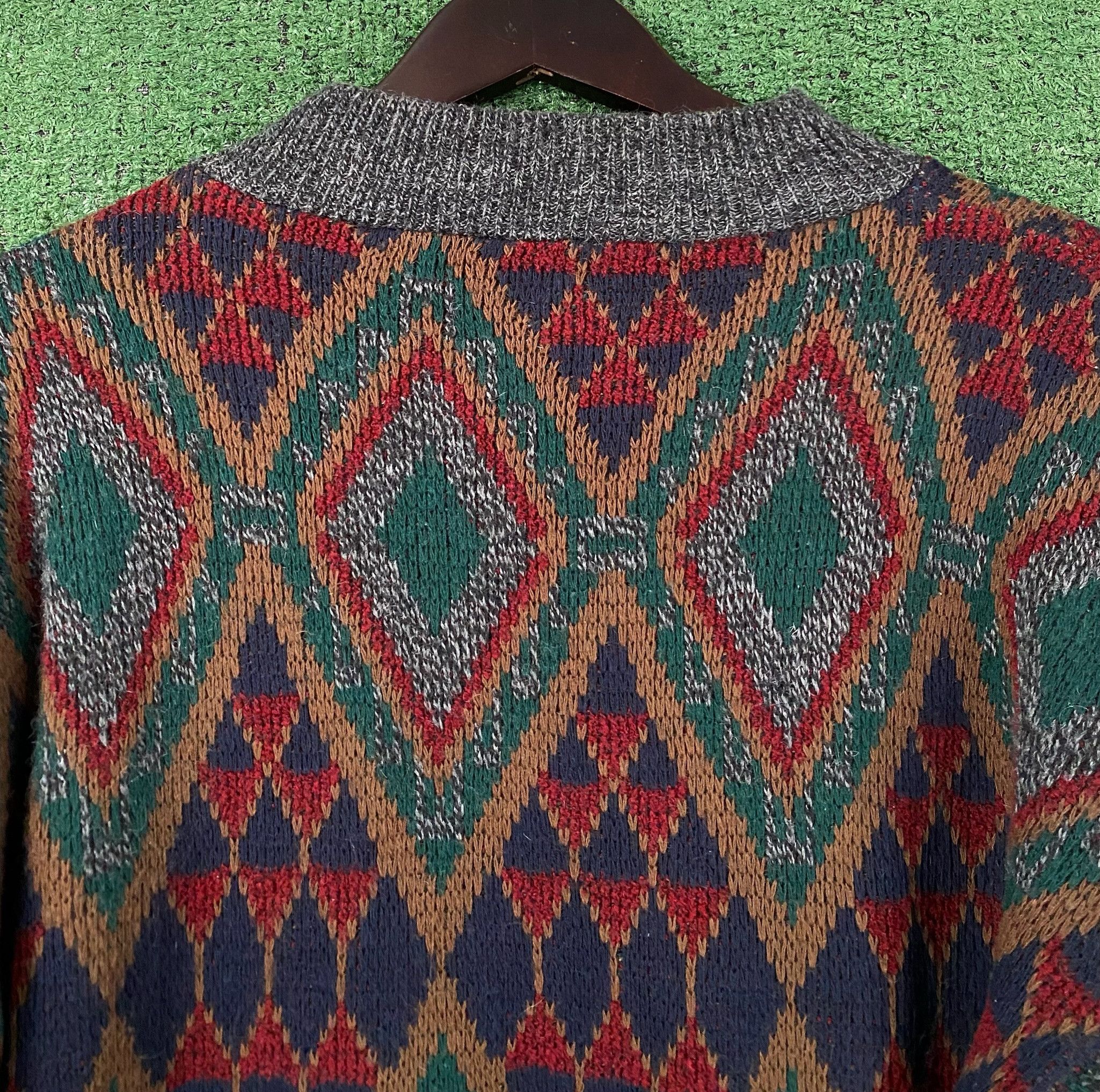 Vintage 90’s Shawl Collar Geometric Patterned Knit Sweater Medium Size US M / EU 48-50 / 2 - 6 Thumbnail