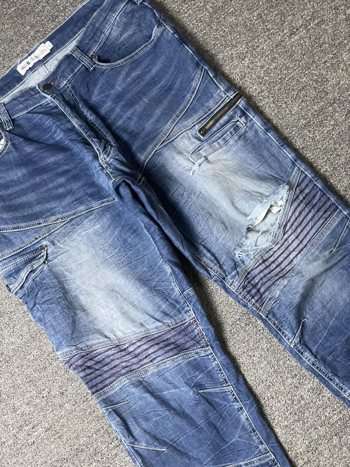Japanese Brand × Vintage Blue B Brand Distressed Denim Biker Jeans (117) Size US 35 - 3 Thumbnail