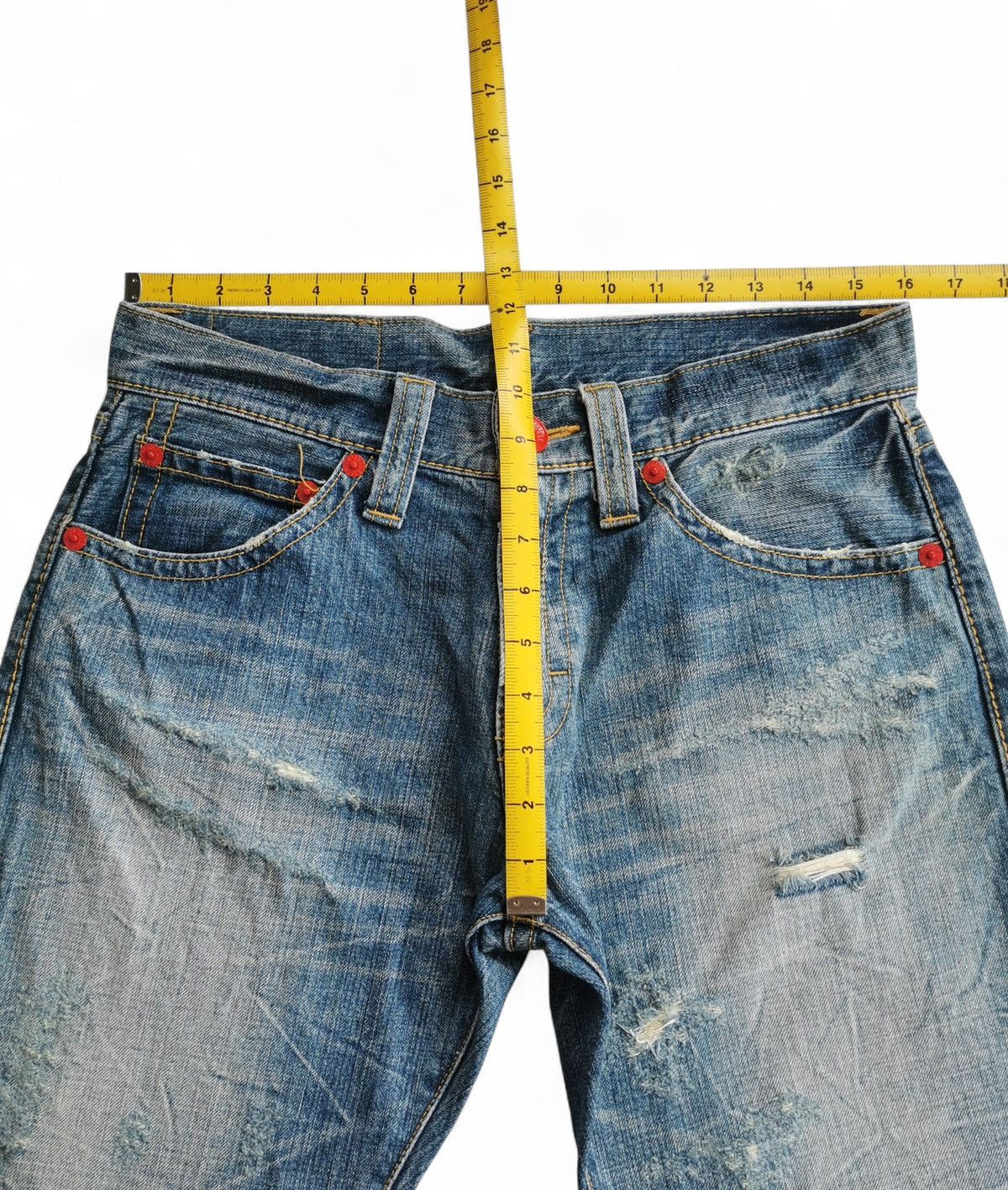 Vintage Flare Co&Lu Distressed Light Wash Jeans Red Accents Size US 32 / EU 48 - 8 Thumbnail