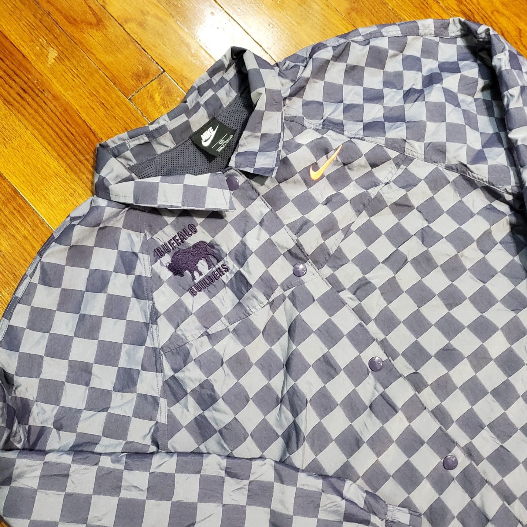 Nike Nike Windbreaker Jacket Womens XL Gray Checkered Windrunner Sportswear Icon Clash Size XL / US 12-14 / IT 48-50 - 4 Thumbnail