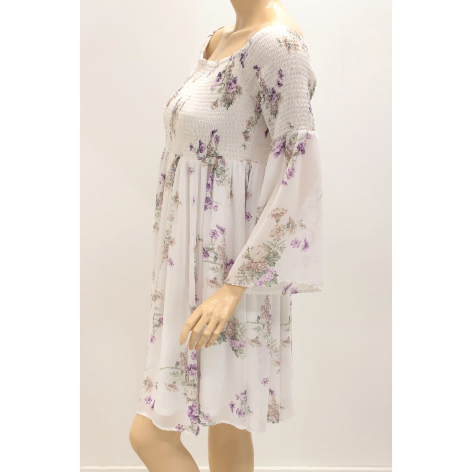 Torrid Torrid Dress Women’s 1X Midi White Chiffon Smocked Floral Bell Sleeves Lined Size XL / US 12-14 / IT 48-50 - 2 Thumbnail